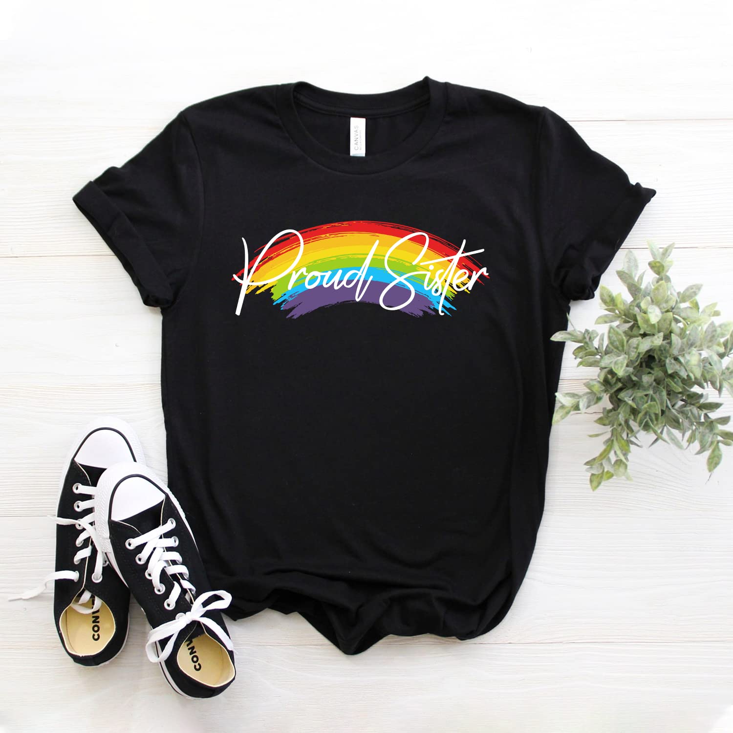 Proud Sister Gay Pride Shirt - Rainbow LGBTQ+ Unisex Softstyle Tee - Queer Pride Clothing for Siblings & Allies - Perfect for Pride Parades, LGBTQ Events & Everyday Wear
