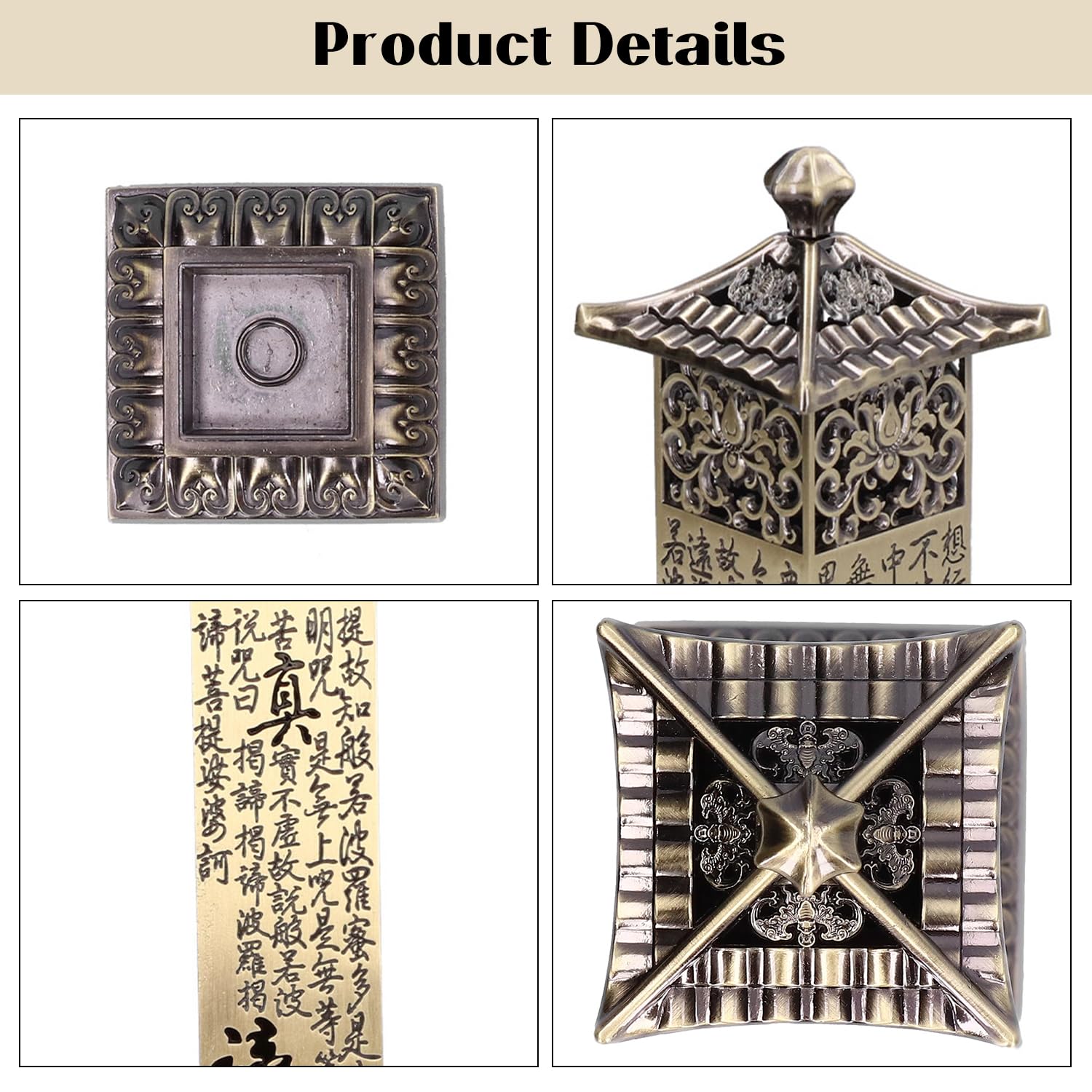 2.7×2.7×10.8 Inch Handcrafted Copper Incense Holder with Scripture Reliefs - Hollow Design Incense Burner & Catcher for Meditation, Yoga, and Tea Rooms - Perfect for Anxiety Relief and Relaxation