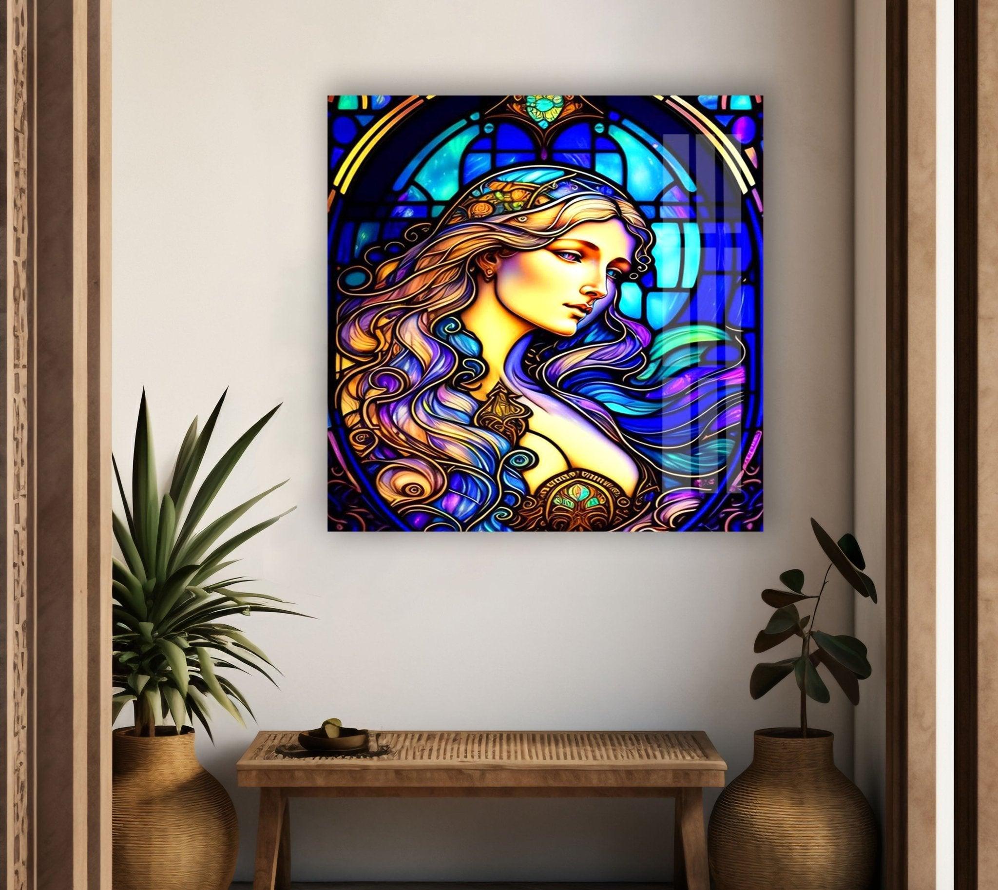 Aurora Princess Glass Wall Art - Elegant Handmade Decor for Living Room, Bedroom & Office - Perfect Gift for Home & Wedding
