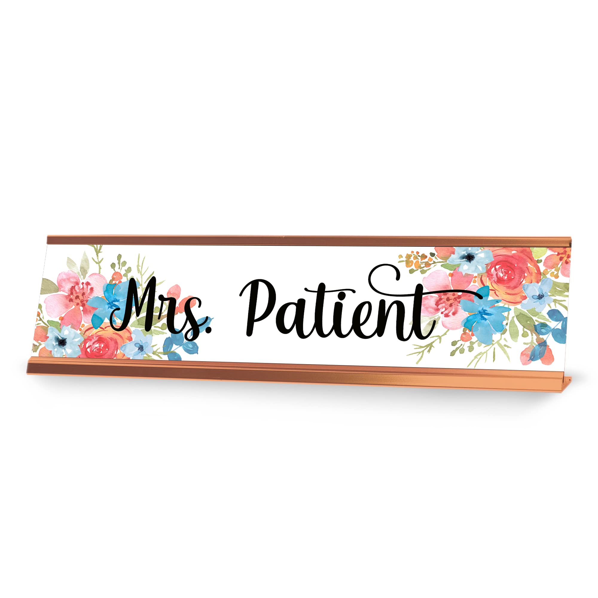 Mrs. Patient Flowers Gold Frame Desk Sign - 2x8 Inches Elegant Office Nameplate for Doctors, Nurses & Medical Professionals - Perfect for Reception Desks, Clinic Counters & Healthcare Workstations