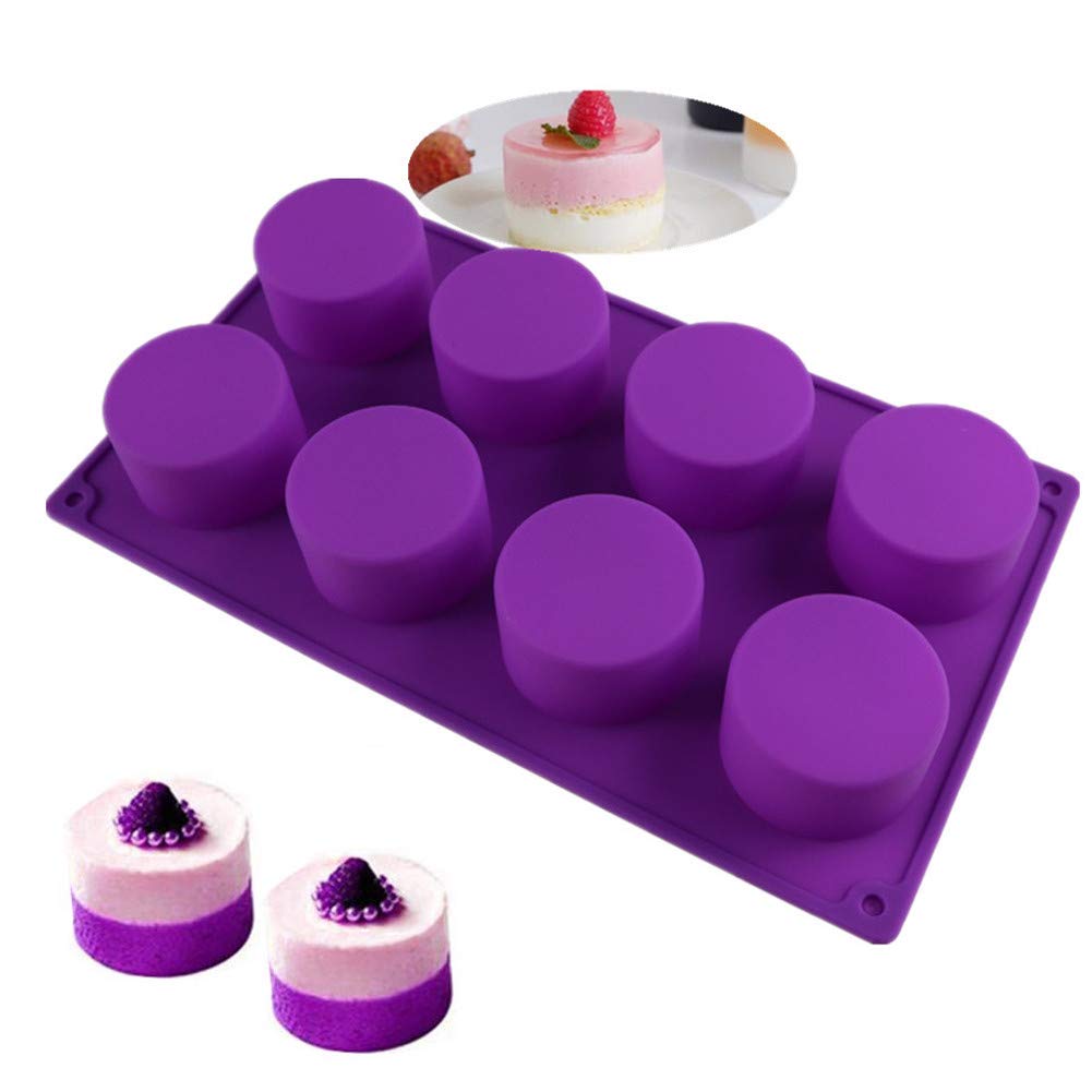 8-Cavity Round Silicone Baking Mold for Soap Making, Cake Decorating, Cupcakes, Brownies & More - Non-Stick & Heat Resistant (2 Pack) - Perfect for DIY Crafts, Home Baking & Party Desserts