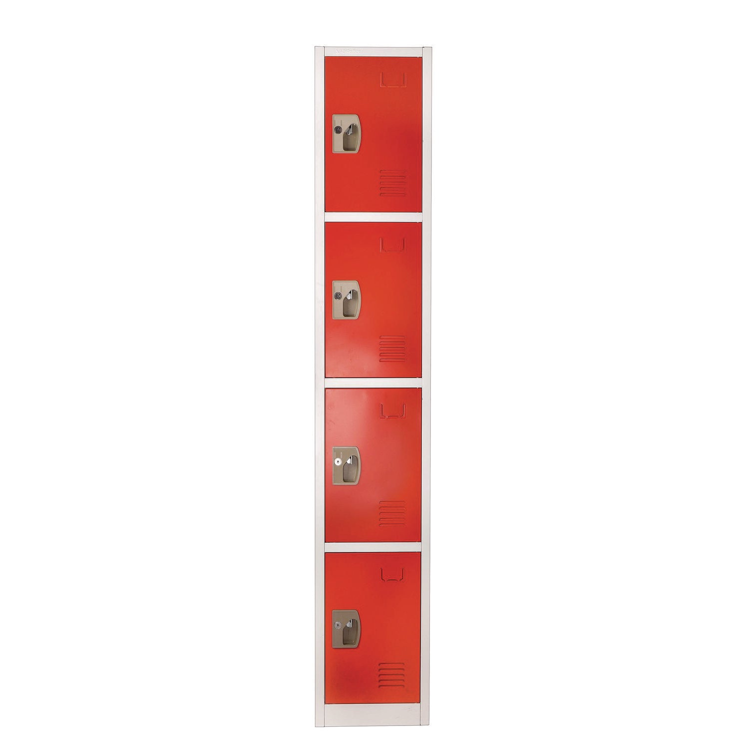 AdirOffice 4 Compartment Steel Storage Locker - 12 x 12 x 72 Inches, Red - Heavy Duty School Gym Locker for Home, Office & Warehouse Organization