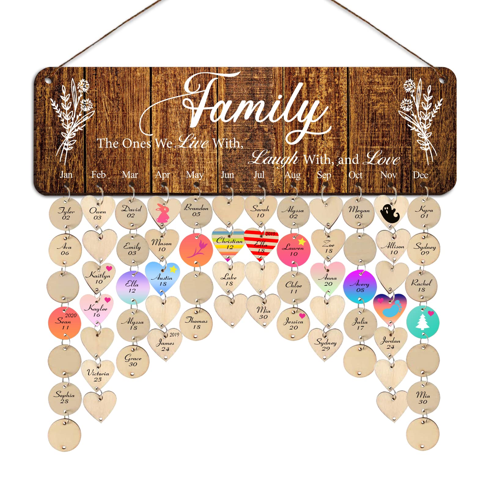 Floral Family Birthday Calendar with Reminder Tags - Wall Hanging Organizer for Birthdays & Special Dates - Perfect Gift for Grandma, Mom & Family - Great for Home, Office & Holiday Decor