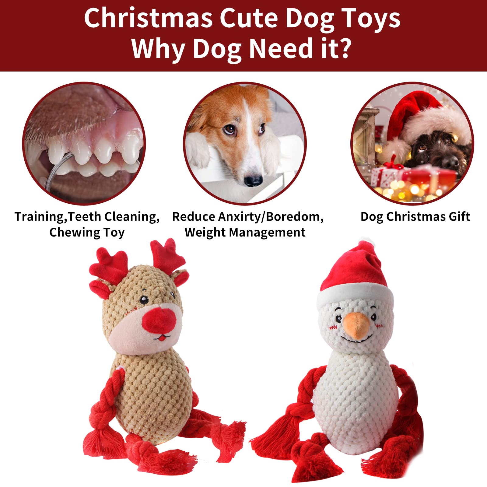 2 Pack Christmas Squeaky Plush Dog Toys for Small Medium Large Dogs - Durable Chew Proof Puppy Toys with Cute Snowman & Elk Design - Perfect for Holiday Playtime, Training Rewards & Interactive Fun