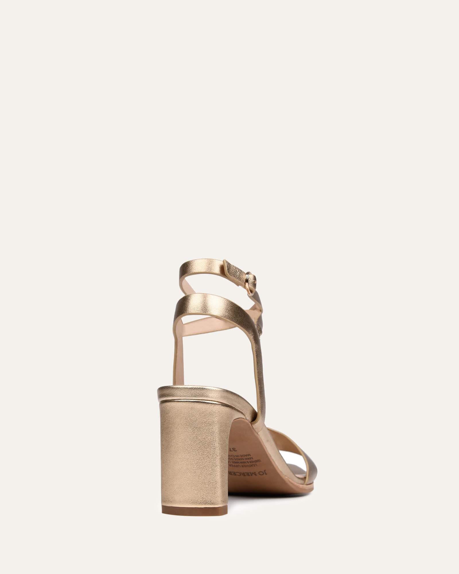 NATSU Women's Mid Heel Sandals - Soft Gold Genuine Leather Comfortable Summer Dress Shoes for Beach, Wedding & Party Occasions