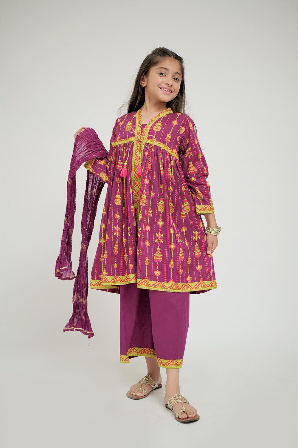 Elegant Cotton Gold Print Lawn Magenta Stitched Suit for Women - Perfect for Parties, Weddings & Special Occasions