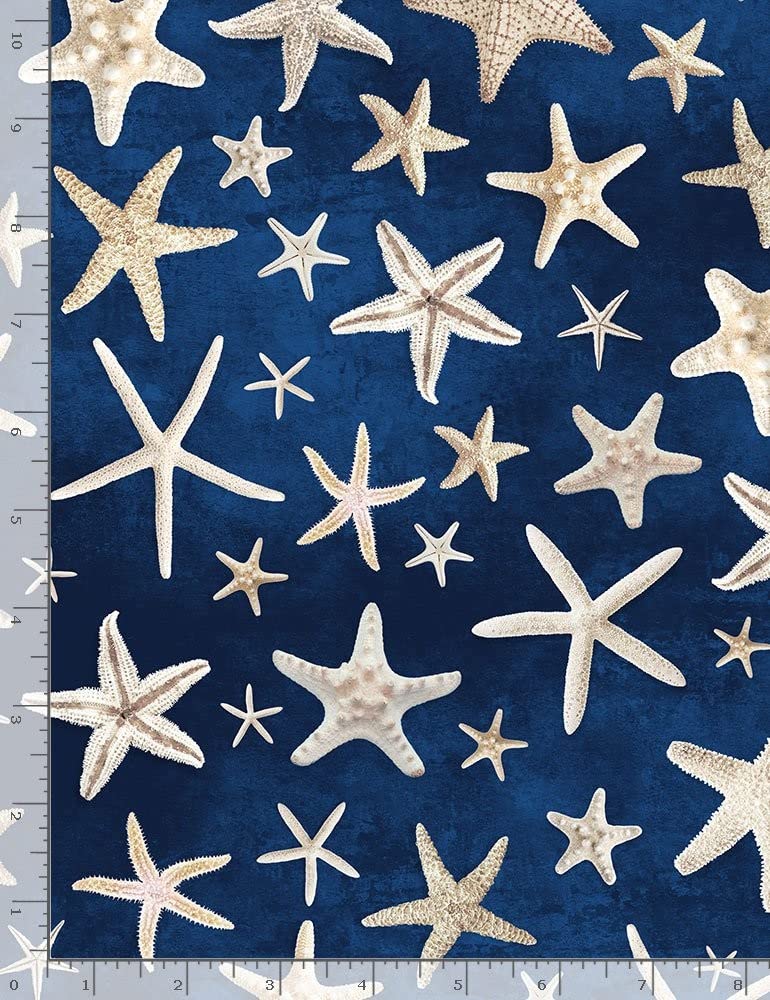 Timeless Treasures Quilt Fabric - Beach Dreams Starfish Style C1238 Navy Blue | Premium Cotton Fabric for Quilting, Sewing & DIY Home Decor Projects