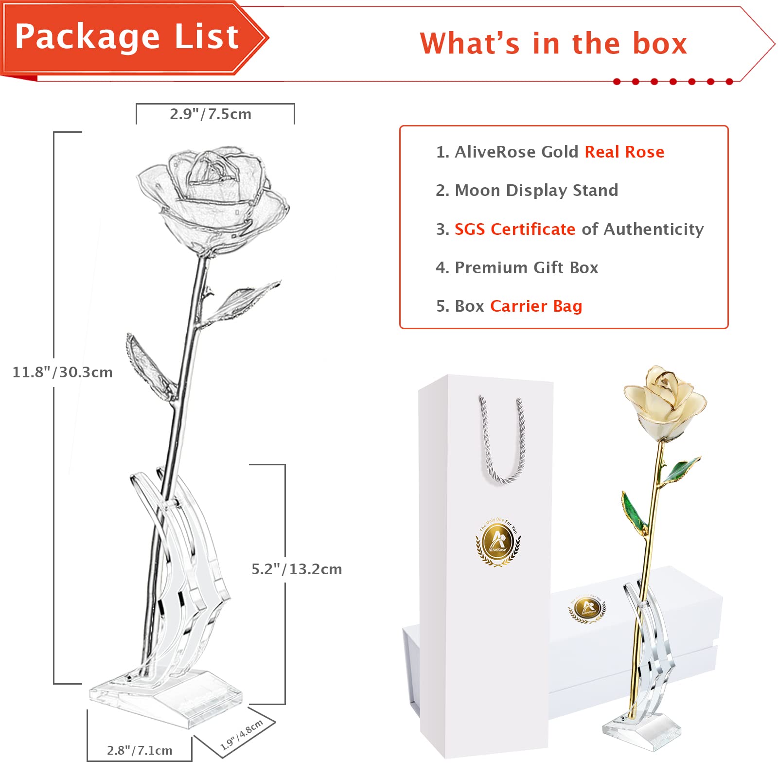 24K Gold Dipped Real Rose in White - Eternal Preserved Rose Gift for Anniversary, Valentine's Day, Mother's Day & Birthday (With Display Stand) | Romantic Home Decor, Wedding Centerpiece, Luxury Gift Idea