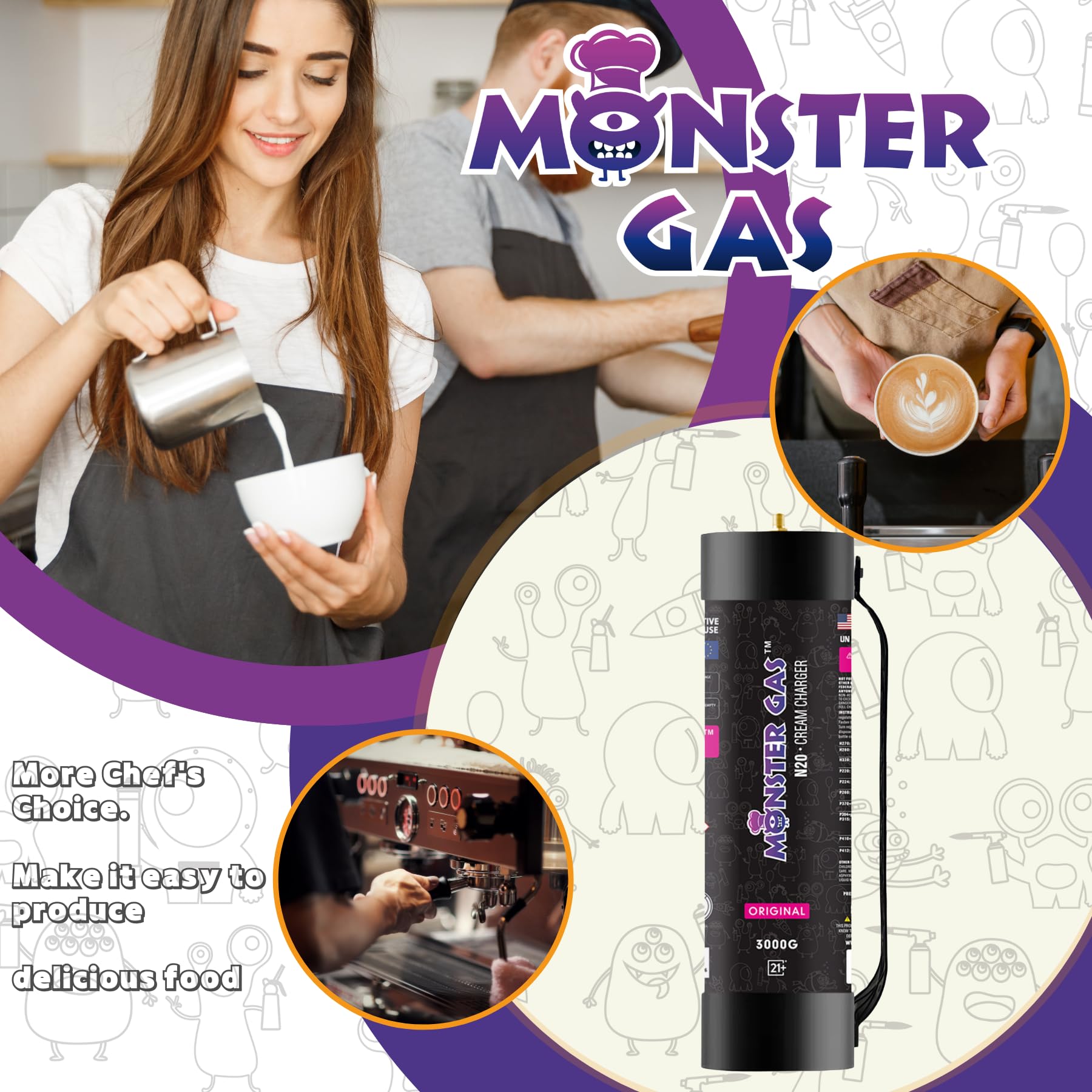 Premium N2O Nitrous Oxide Chargers 3000g (4.4L) - Food Grade Whipped Cream Canisters for Professional & Home Use - Perfect for Desserts, Coffee Toppings & Baking (Pack of 2)