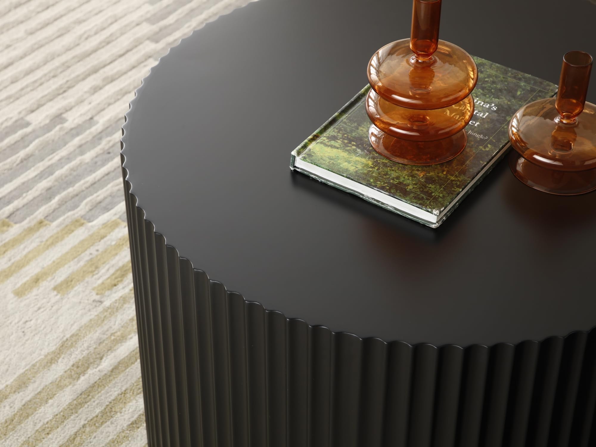 HMFULE 2-Piece Round Nesting Coffee Table Set - Modern Drum Cocktail & End Table for Living Room - Matte Black - Perfect for Small Spaces, Lounge & Home Decor