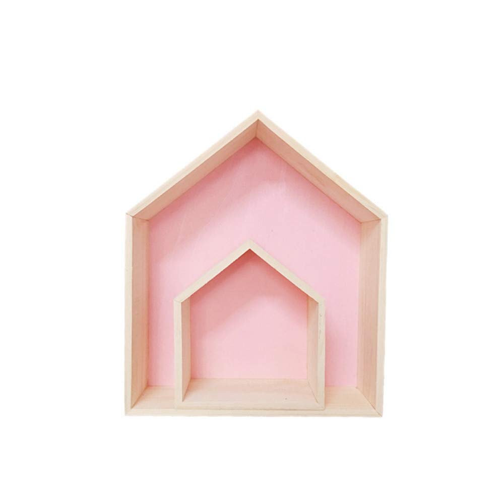 2-Pack Wooden Floating Wall Shelves - Modern Wall Mounted Storage Shelves for Home Decor - Perfect for Living Room, Bedroom, Kitchen & Bathroom Organization (Pink) - Ideal for Displaying Books, Plants & Decorative Items