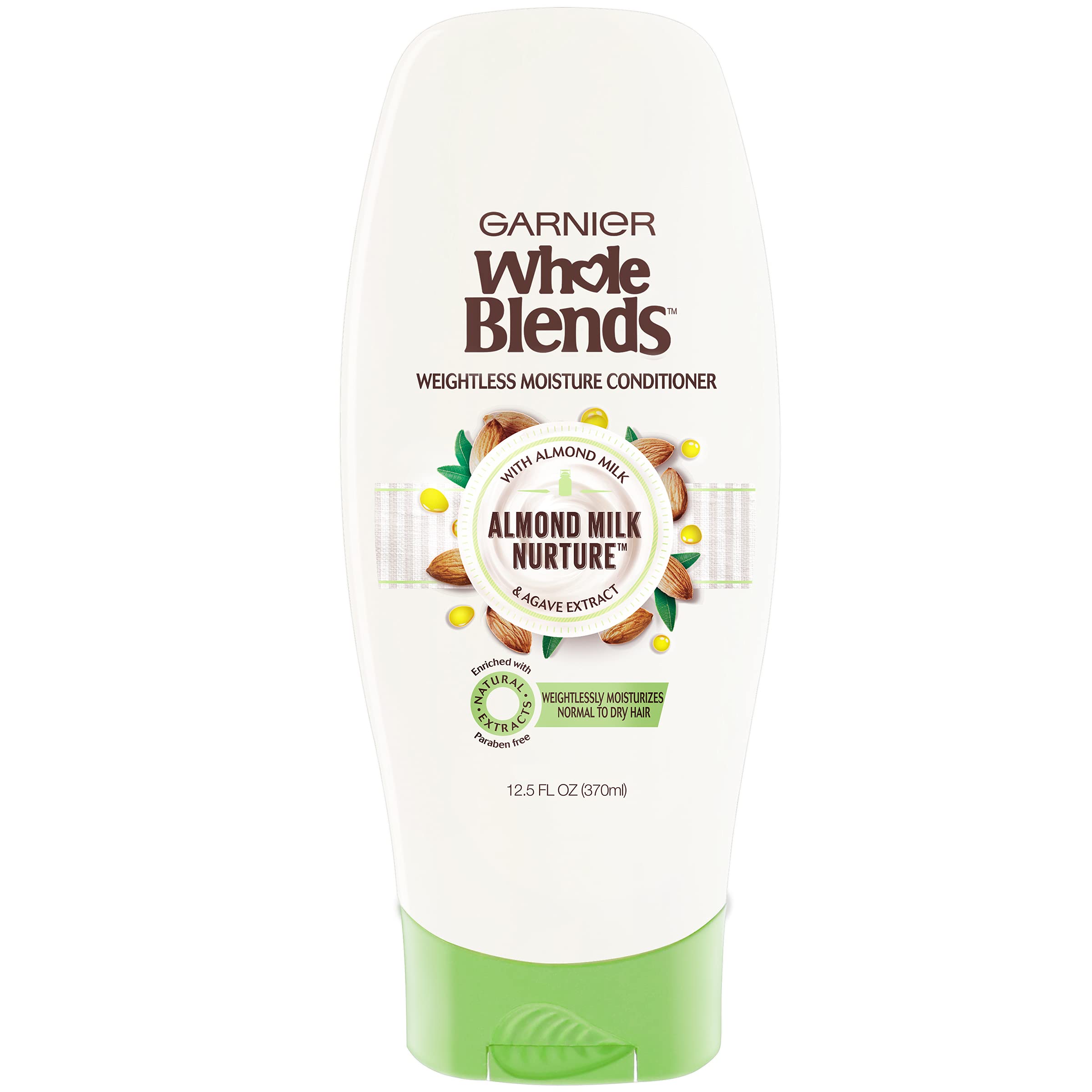 Garnier Whole Blends Nurturing Almond Milk & Agave Extract Conditioner for Normal to Dry Hair - Paraben Free, 12.5 fl oz | Lightweight Moisturizing Hair Care for Daily Use & Damaged Hair Repair