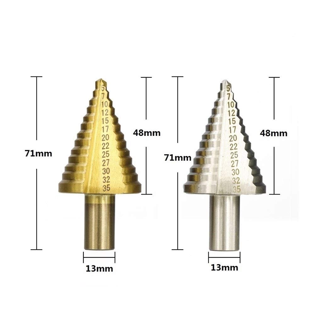 5-35mm HSS Step Drill Bit Set, TiN Coated Cone Shank for Wood & Metal - Perfect for DIY Projects, Home Repairs & Professional Metalworking
