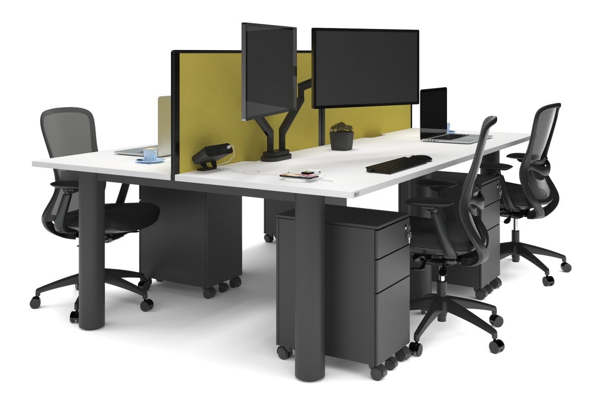 4-Person Office Workstation with Quadro Cylinder Legs - 1200L x 800W Desk with Cable Management Scallop for Modern Workspaces & Collaborative Office Environments