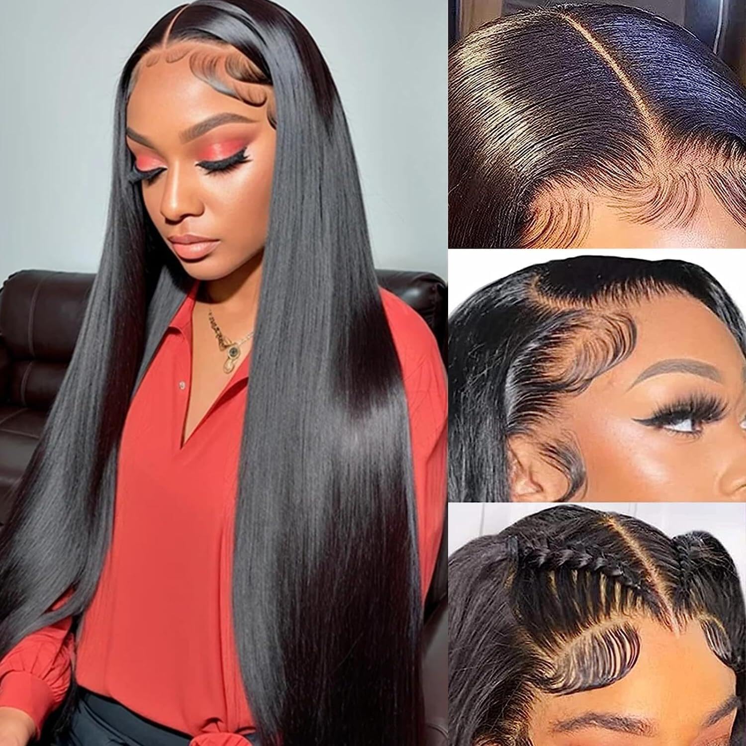 Larhali Full Lace Human Hair Wigs - HD Transparent Lace Handmade Brazilian Virgin Hair Wig with Pre-Plucked Hairline & Bleached Knots - 180% Density Natural Black Straight Hair (18 Inch) - Perfect for Daily Wear, Cosplay & Special Occasions