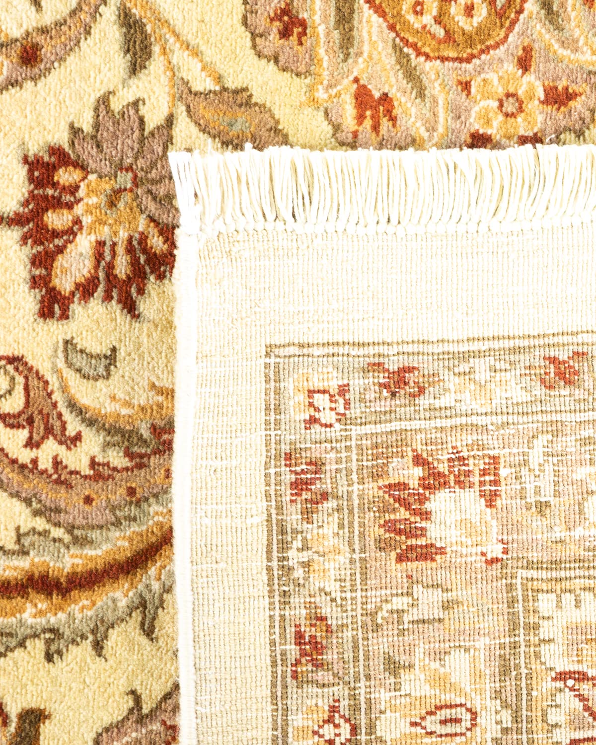 Handmade Wool Oriental Mogul Ivory 8x10 Area Rug - Solo Rugs One of a Kind Hand Knotted Traditional Design for Living Room, Bedroom & Home Decor