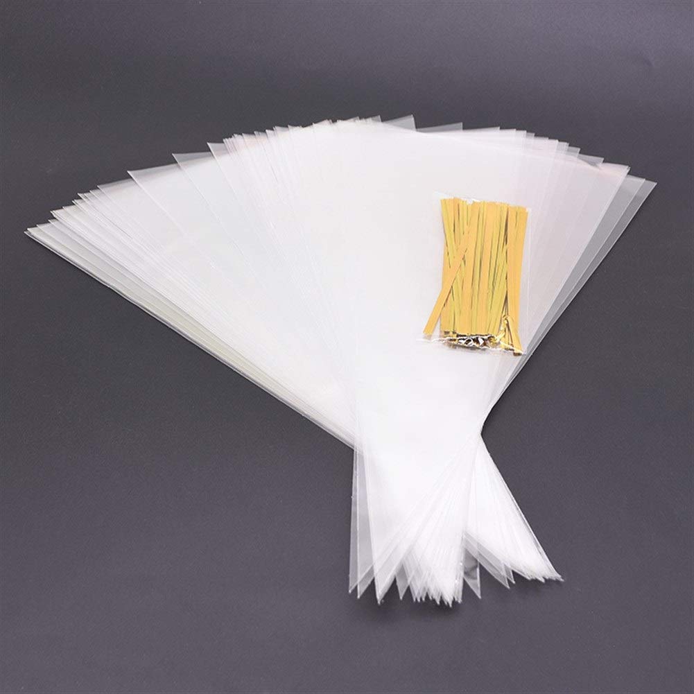 50pcs Transparent Cone Shaped Popcorn Bags - 3 Sizes Candy Gift Bags for Christmas, Birthday Parties & Movie Nights (18x37cm Bulk Pack) | Perfect for Concessions, Party Favors & Holiday Treat Packaging