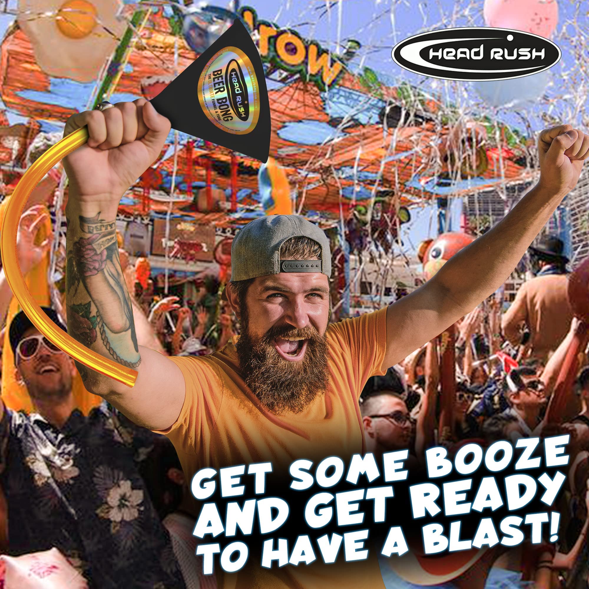 Head Rush Checkered Beer Bong - 2FT Long Tube Beer Funnel with Thick Flexible Hose - Fun Drinking Game Accessories for Adult Parties, Tailgates & College Events - Ultimate Beer Pong & Party Drinking Tool