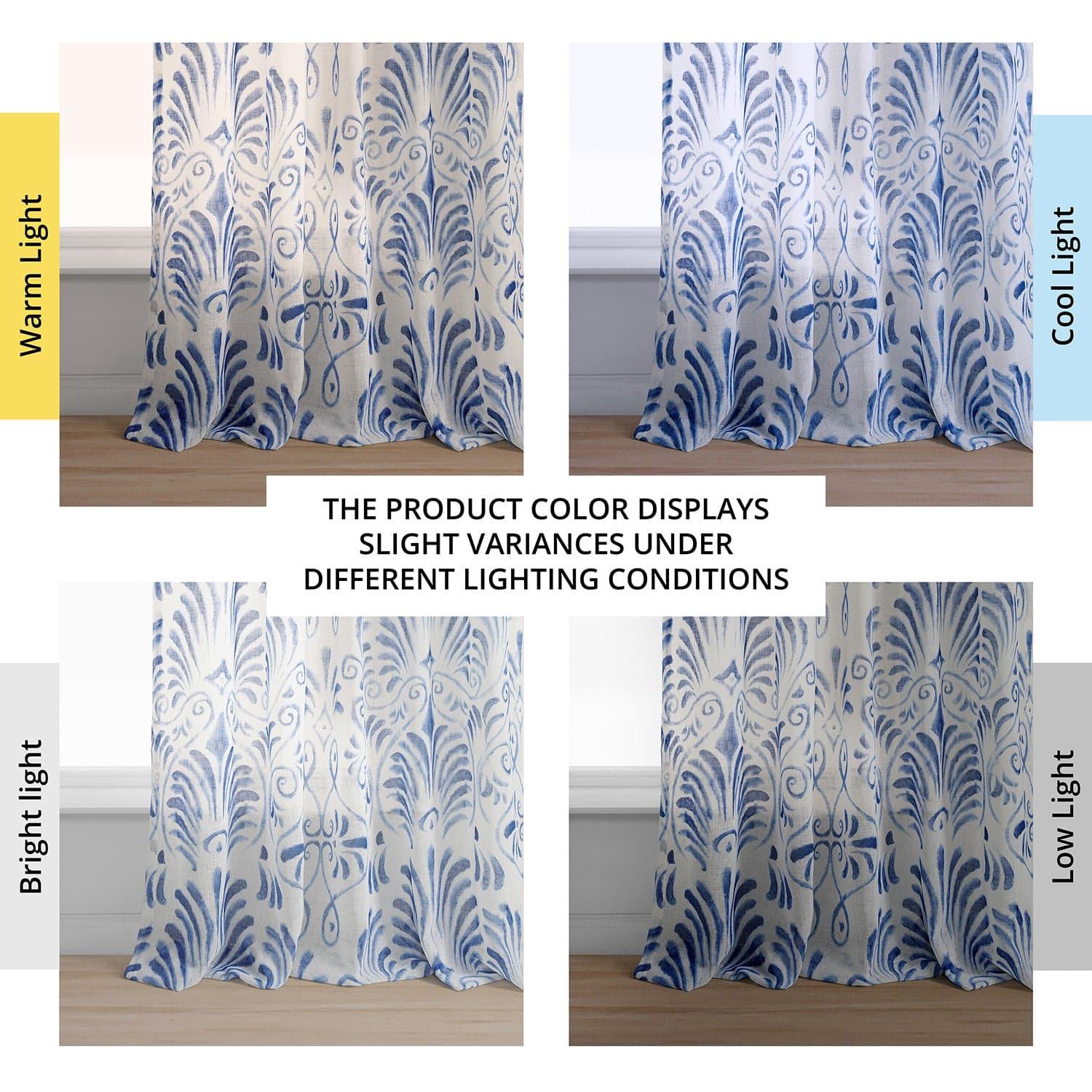 Xenia Blue Floral Printed Sheer Curtains for Living Room - Light Filtering Window Drapes with Boho Chic Design - Perfect for Bedroom, Nursery & Home Decor