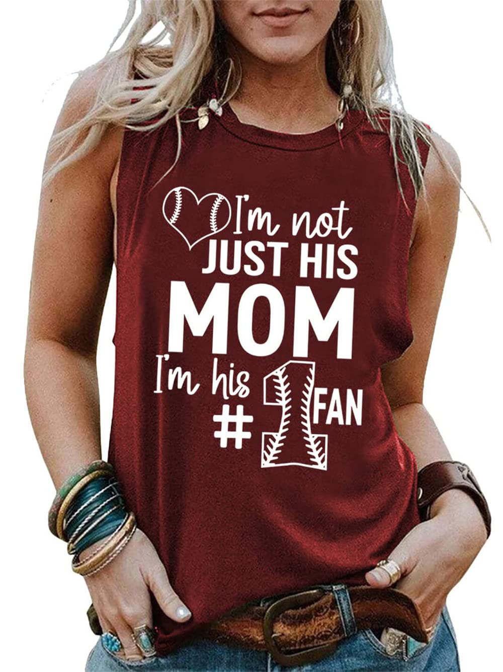 Women's Baseball Mom Sleeveless Tank Top - Vintage Graphic Tee for Casual Wear | Cute & Comfortable Summer Outfit for Moms, Sports Games, and Family Gatherings
