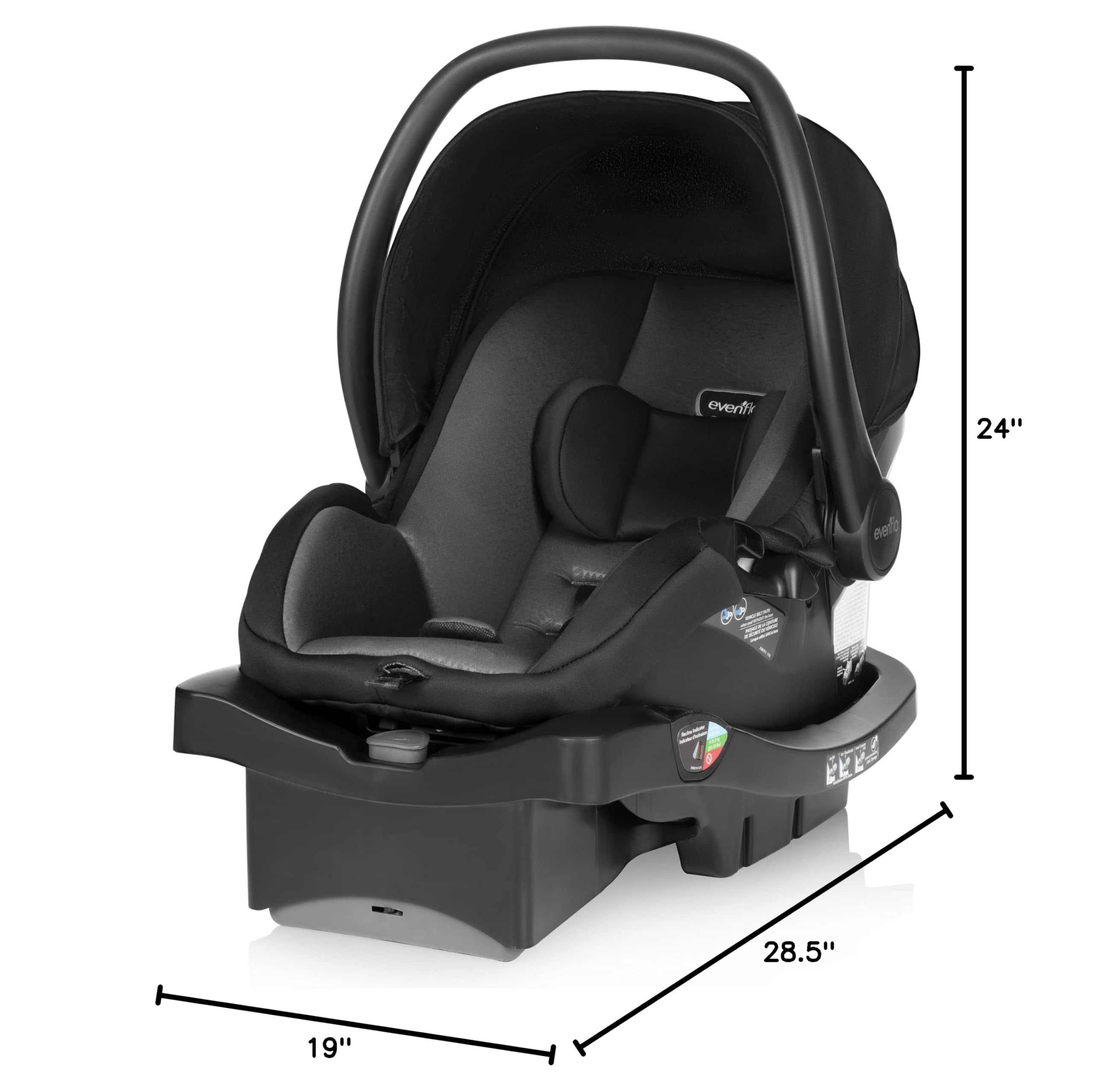 Evenflo LiteMax 35 Infant Car Seat - Lightweight & Safe for Extended Use - Knoxville Gray - Belt Lock-Off & Ergonomic Handle - Perfect for Newborns & Travel
