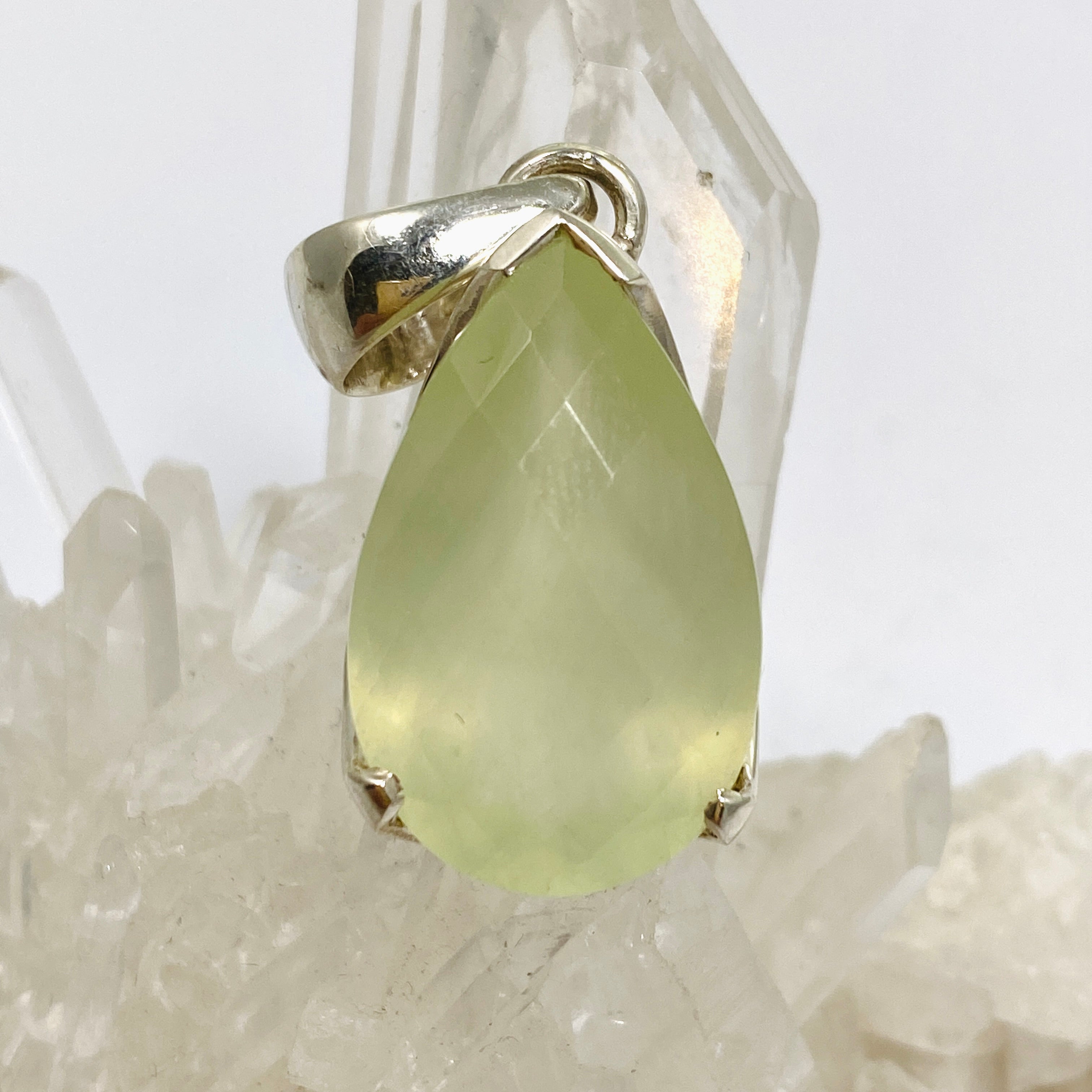 Prehnite Teardrop Checkerboard Faceted Pendant Necklace - Natural Gemstone Jewelry for Women - Perfect for Boho Style, Meditation & Spiritual Healing