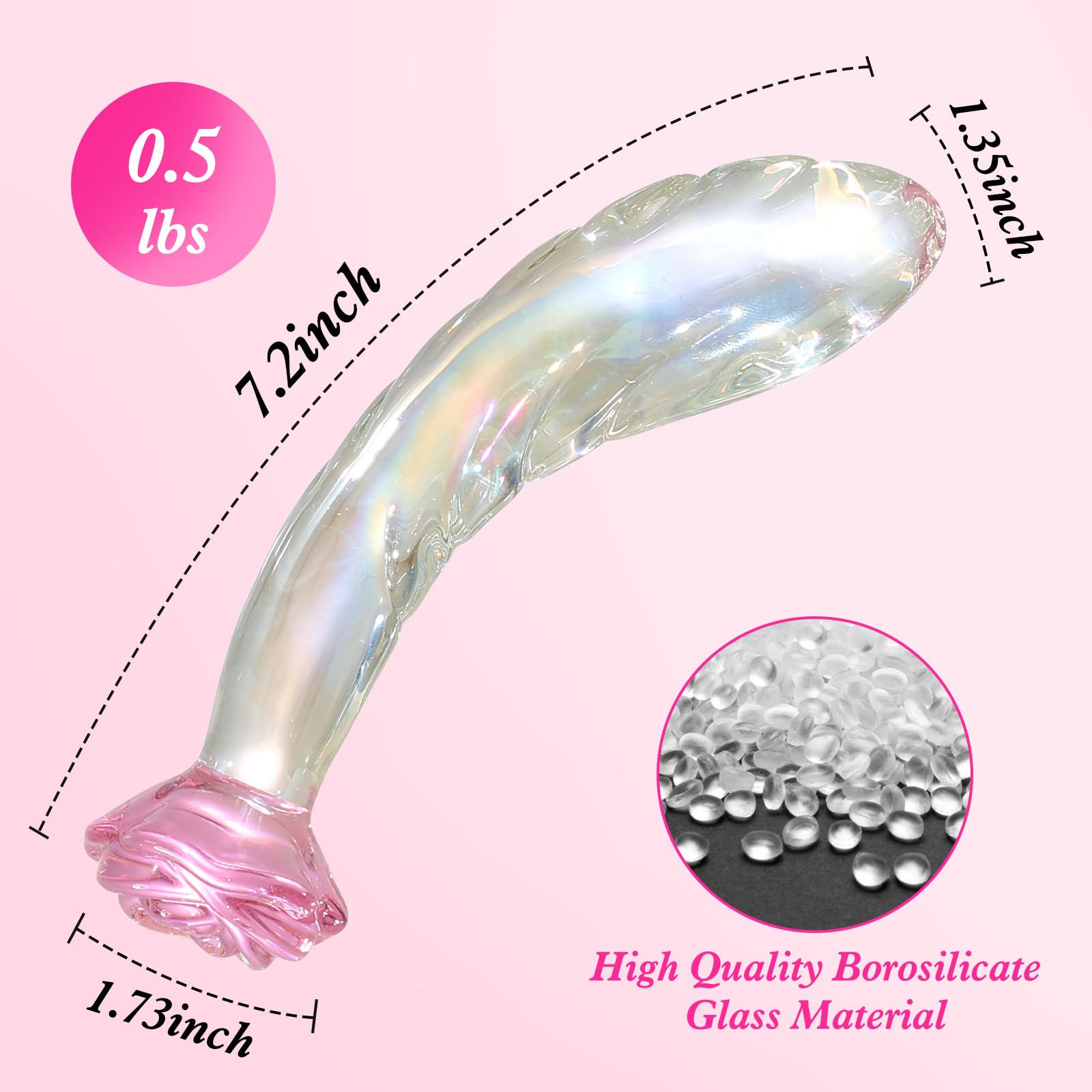 Glass Anal Dildo with Rose Design - 7.2 Inch Rainbow Monster Butt Plug for Beginners | Safe G-Spot & Clitoral Stimulation Sex Toy for Men, Women & Couples | Perfect for Solo Play, Couples Exploration & BDSM Scenes