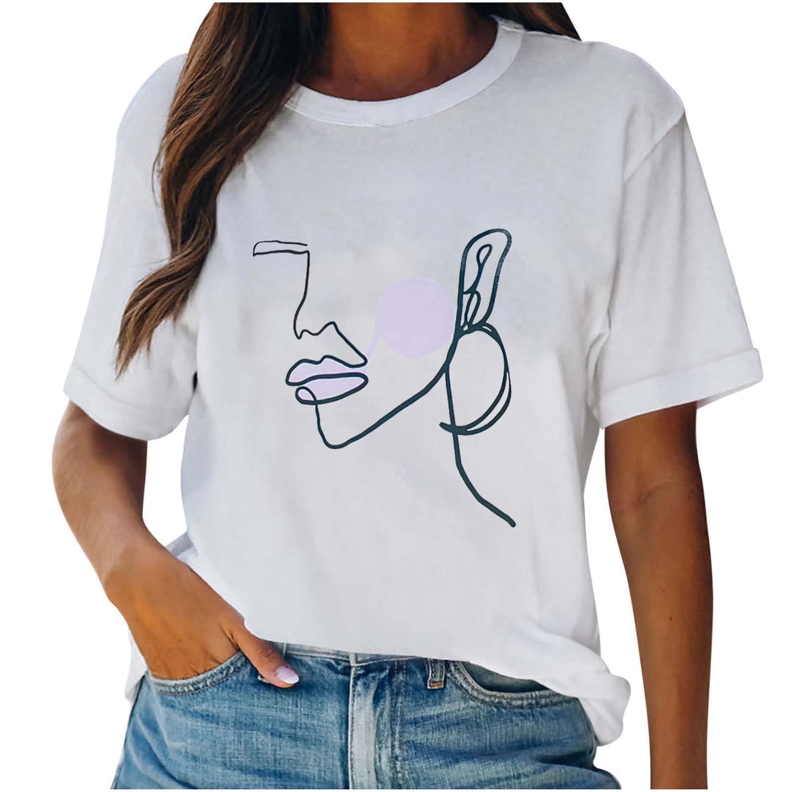 Trendy Women's Summer T-Shirts - Casual Short Sleeve Loose Fit Tunic Tee with Graphic Print | Comfortable Crewneck Top for Everyday Wear, Beach Outings & Summer Vacations