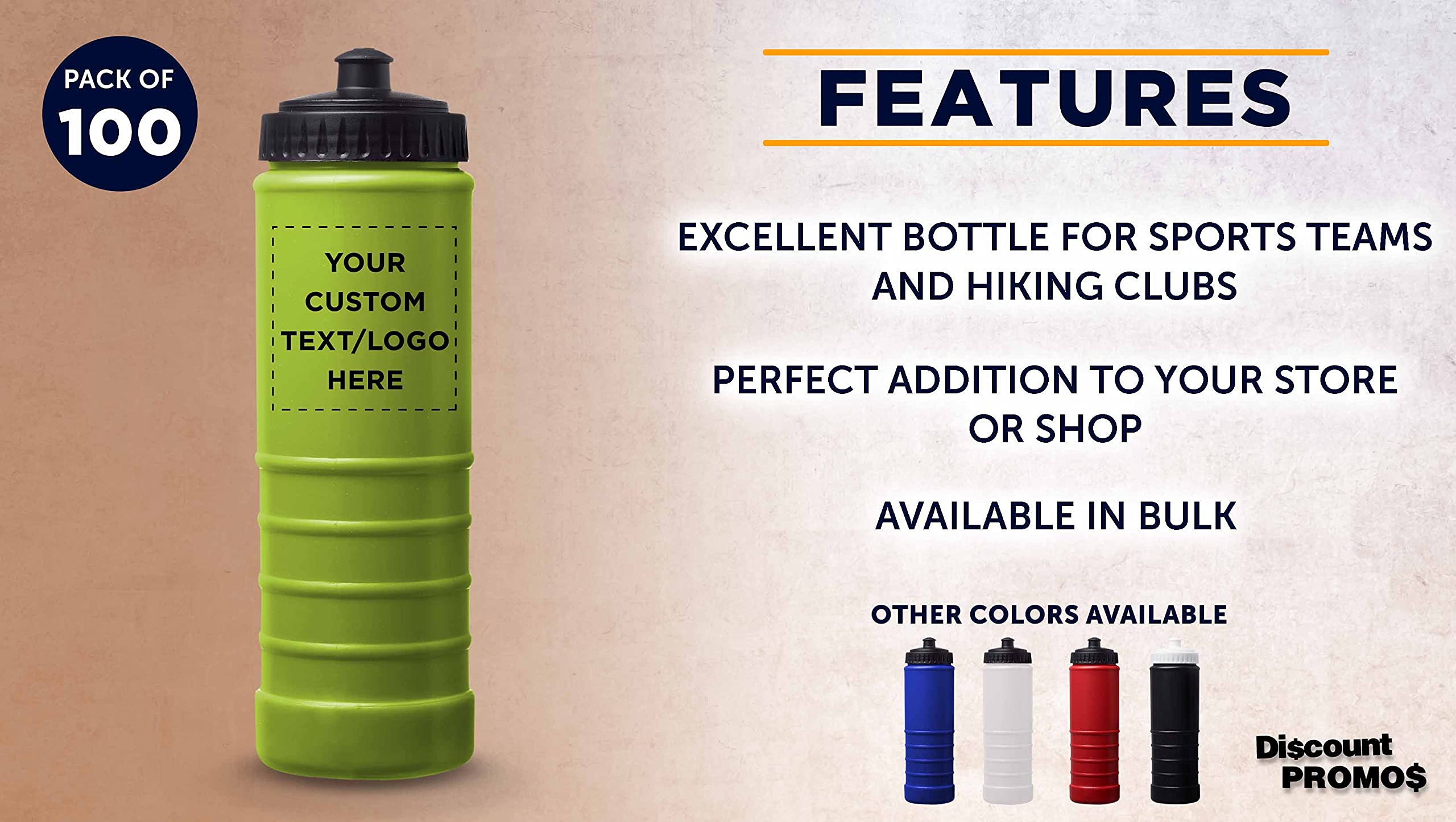 100 Pack 23 oz Plastic Water Bottles with Screw-On Lid & Grip Design - Customizable Text/Logo - Lime Green - Ideal for Sports, Events, Promotions & Bulk Hydration Needs