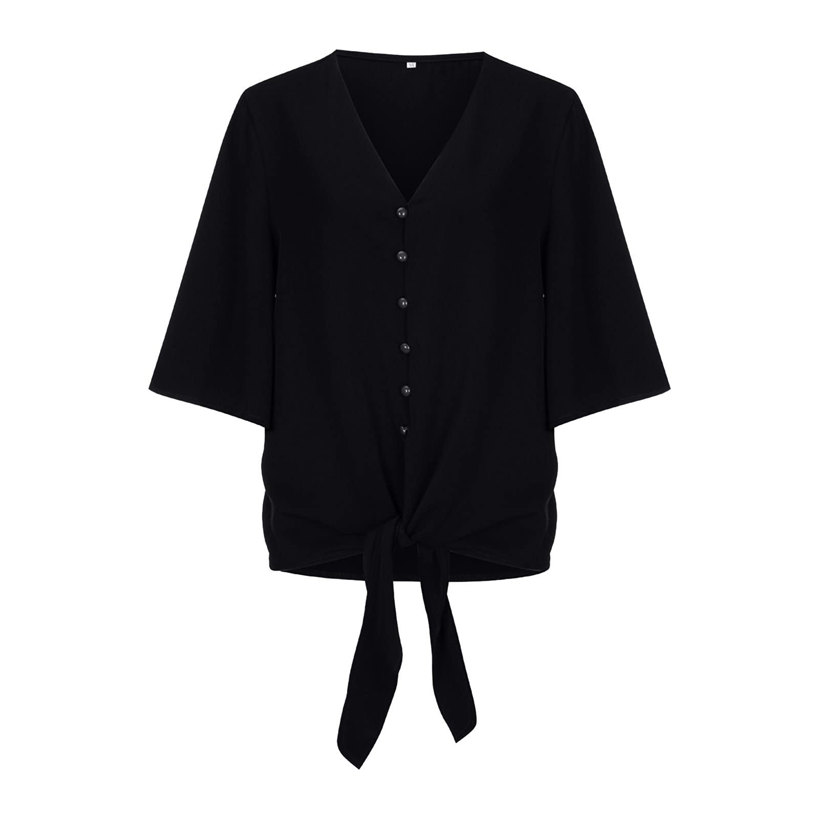 Women's Summer Button Down Shirts - Boho Floral Print Tie Knot Front Tops with 3/4 Batwing Sleeves | Oversized Casual T-Shirts for Beach, Vacation & Everyday Wear