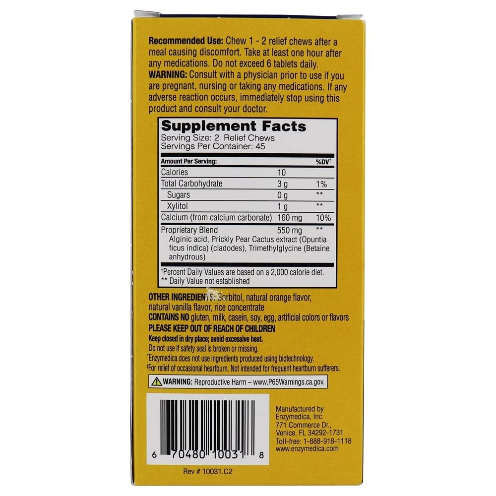 Enzymedica Heartburn Relief Chewable Tablets - Vanilla Orange Flavor (108 Count) | Fast-Acting Digestive Support for Acid Reflux & Indigestion | Perfect for After Meals & Travel