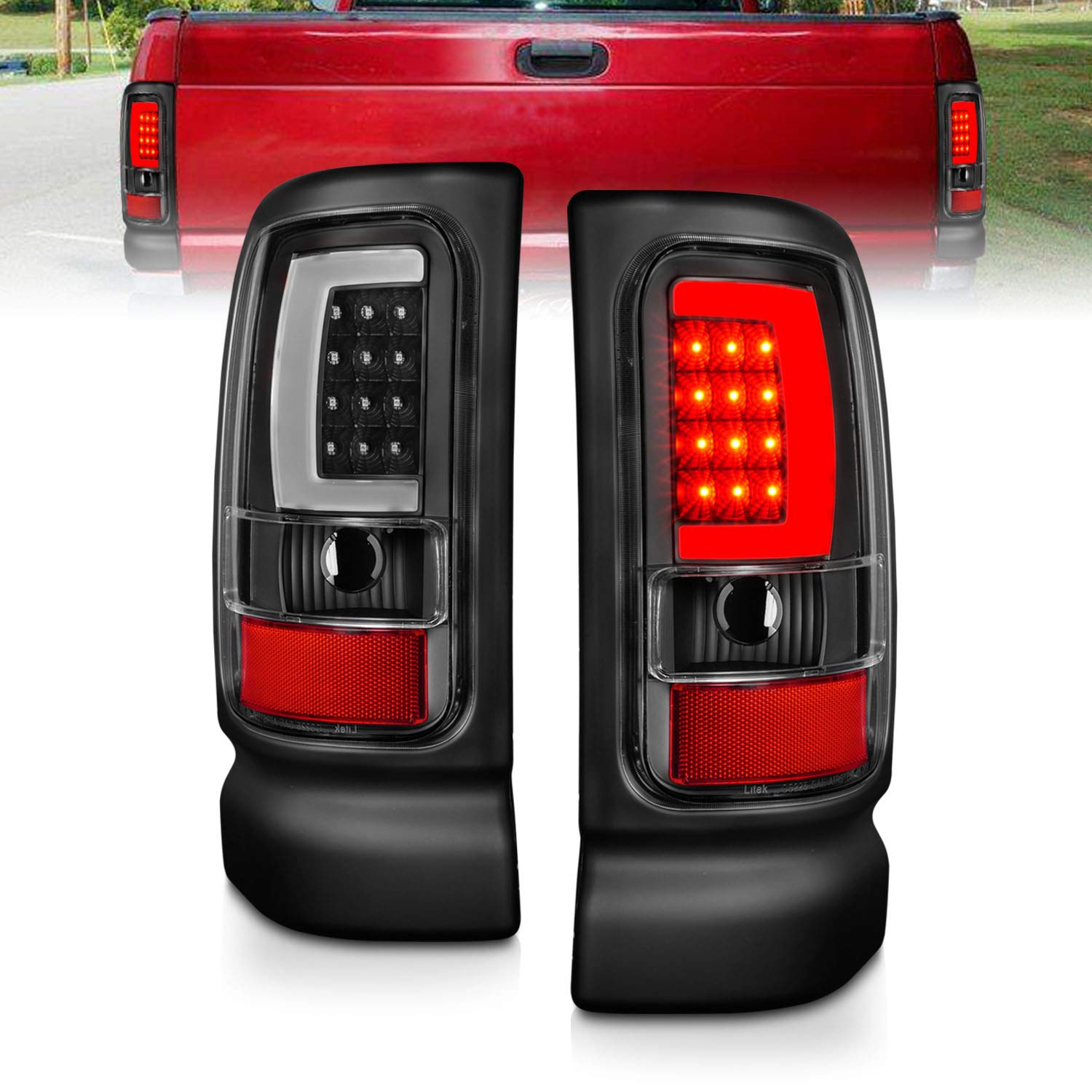 1994-2001 Dodge Ram 1500 2500 3500 Truck Black C-Bar LED Tail Lights Replacement Pair - Left & Right Side for Enhanced Visibility & Style | Perfect for Night Driving & Off-Road Adventures