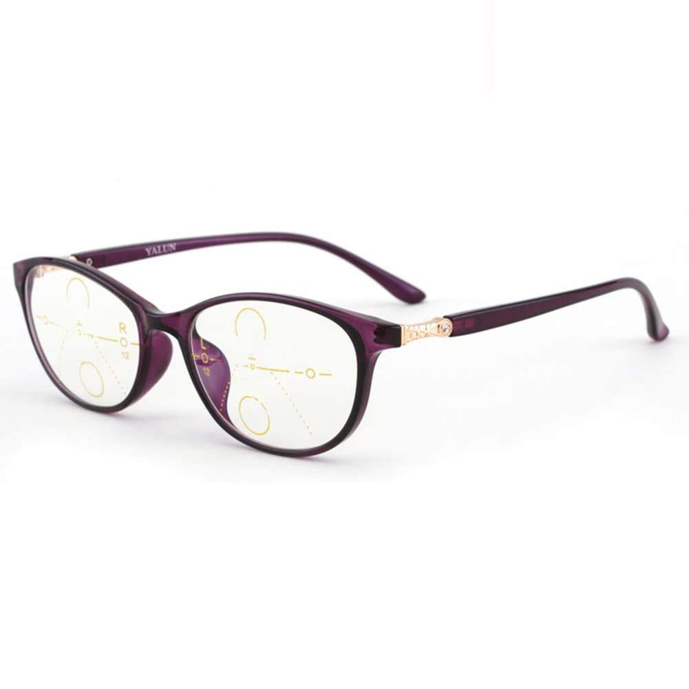 HQMGLASSES Progressive Multifocal Reading Glasses with Photochromic Lenses & UV400 Protection - Purple +2.0 for Indoor Reading and Outdoor Sun Protection