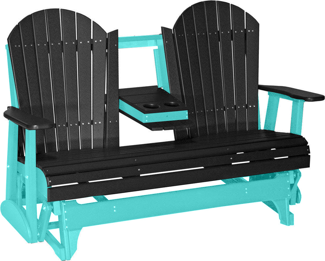 Premium Black 5 ft. Recycled Plastic Adirondack Outdoor Glider Chair - Eco-Friendly Patio Furniture for Garden, Deck, Poolside & Backyard Relaxation