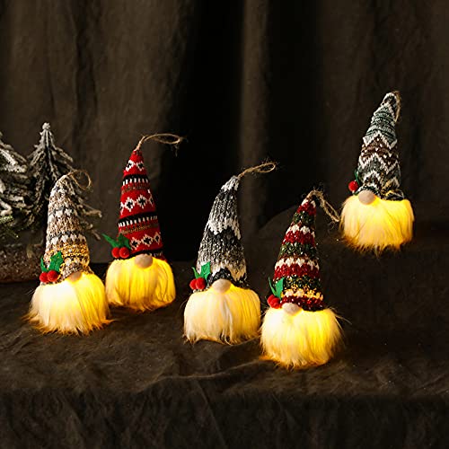 MBVBN Swedish Christmas Gnomes Light Up - 5 Pack Tomte Gnome Plush with Warm LED Lights | Scandinavian Santa Decorations for Christmas Tree, Winter Holiday Party & Home Table Decor | Perfect for Festive Indoor/Outdoor Decorating, Gift Giving & Cozy Holiday Atmosphere