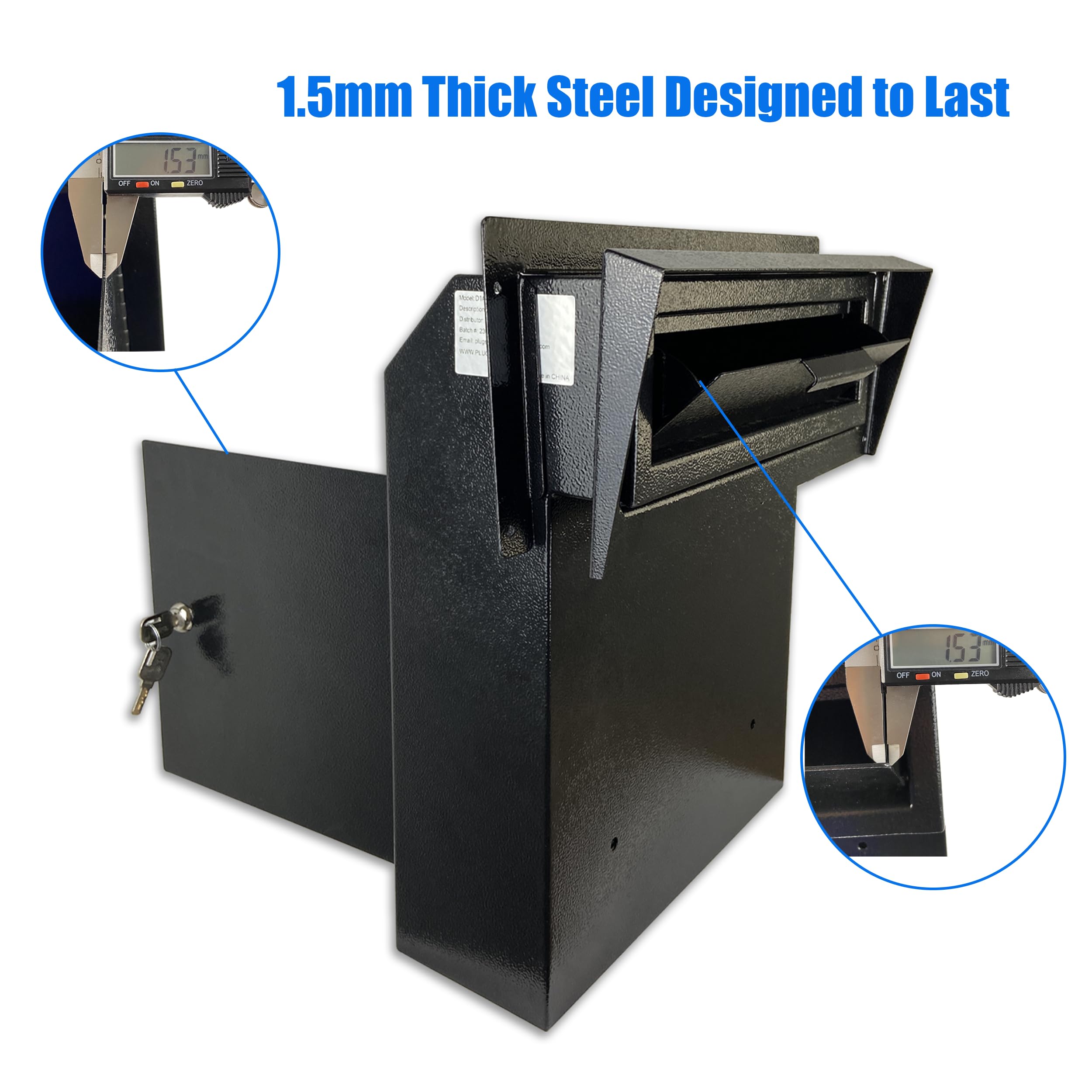 Heavy Duty Weatherproof Galvanized Steel Locking Mailbox - Secure Through-Door Drop Box for Keys, Payments & Mail - Rainproof & Durable Black Mailbox for Home, Office & Apartment Use