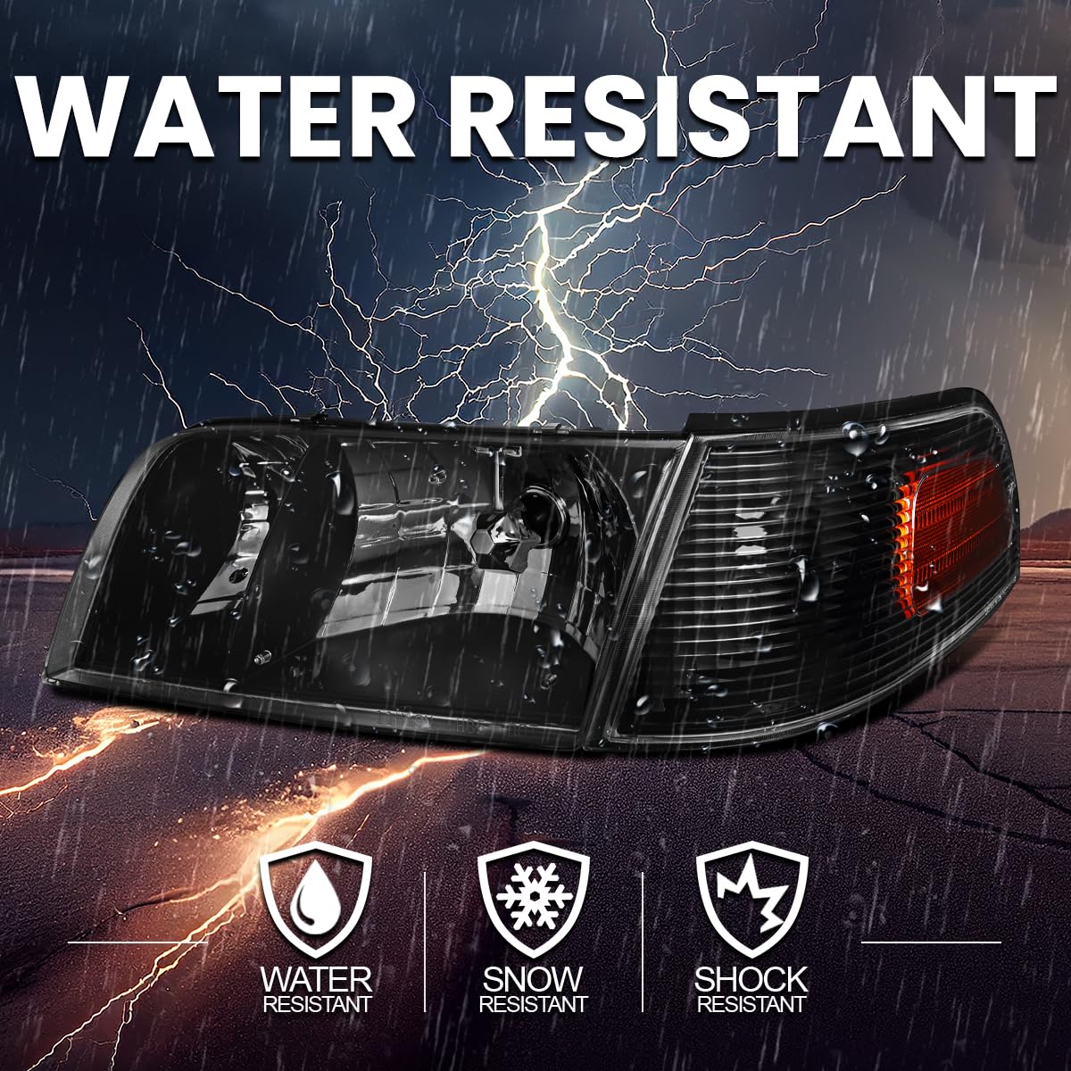 Spec-D Tuning Black Housing Clear Lens Headlights & Corner Lights for 1998-2011 Ford Crown Victoria - Left & Right Pair Headlight Assembly - Upgrade Your Ride for Night Driving & Enhanced Style