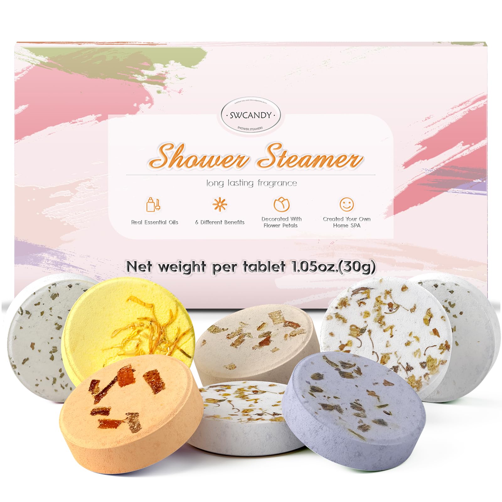 SWCANDY Aromatherapy Shower Steamers - 8 Pack Fruity Bath Bombs for Women, Relaxing Shower Bombs with Essential Oils | Perfect Birthday & Christmas Gifts, Stocking Stuffers for Her | Spa Day, Stress Relief & Home Relaxation