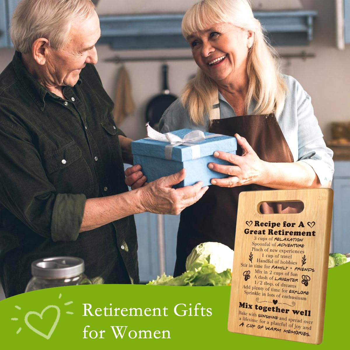 Personalized Retirement Gift for Women 2025 - Unique Going Away & Farewell Gifts for Coworkers, Boss, Teacher, Nurse or Friend - Engraved Wooden Cutting Board for Retirees - Perfect Housewarming & Kitchen Gift for Retirement Parties