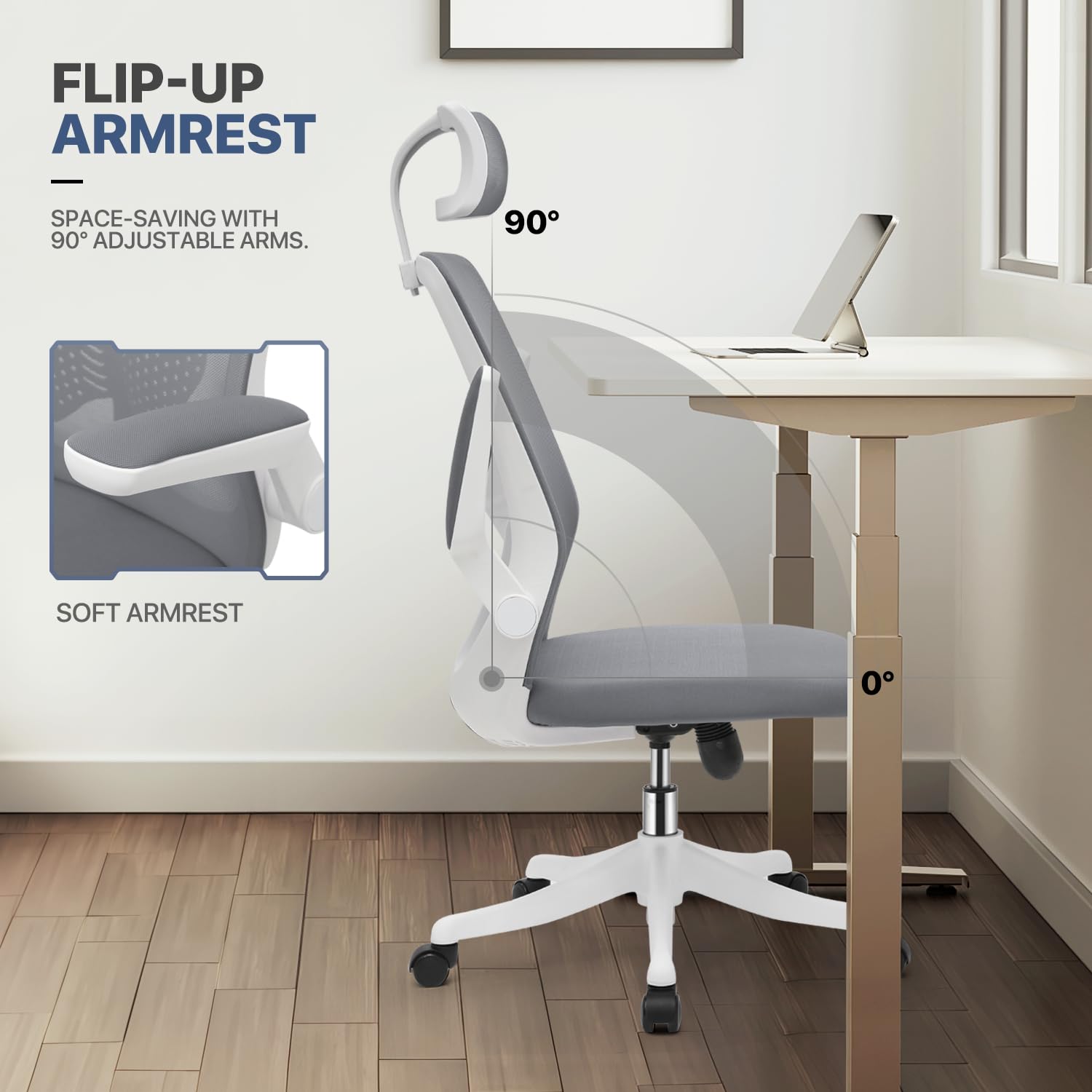 MoNiBloom Ergonomic Office Chair with Adjustable Lumbar Support, High Back Desk Chair with Headrest & Flip-Up Arms, 95°-125° Reclining Swivel Computer Chair for Home Office, 250 lbs Weight Capacity (2 Pack, Gray) - Perfect for Long Work Hours & Gaming Sessions