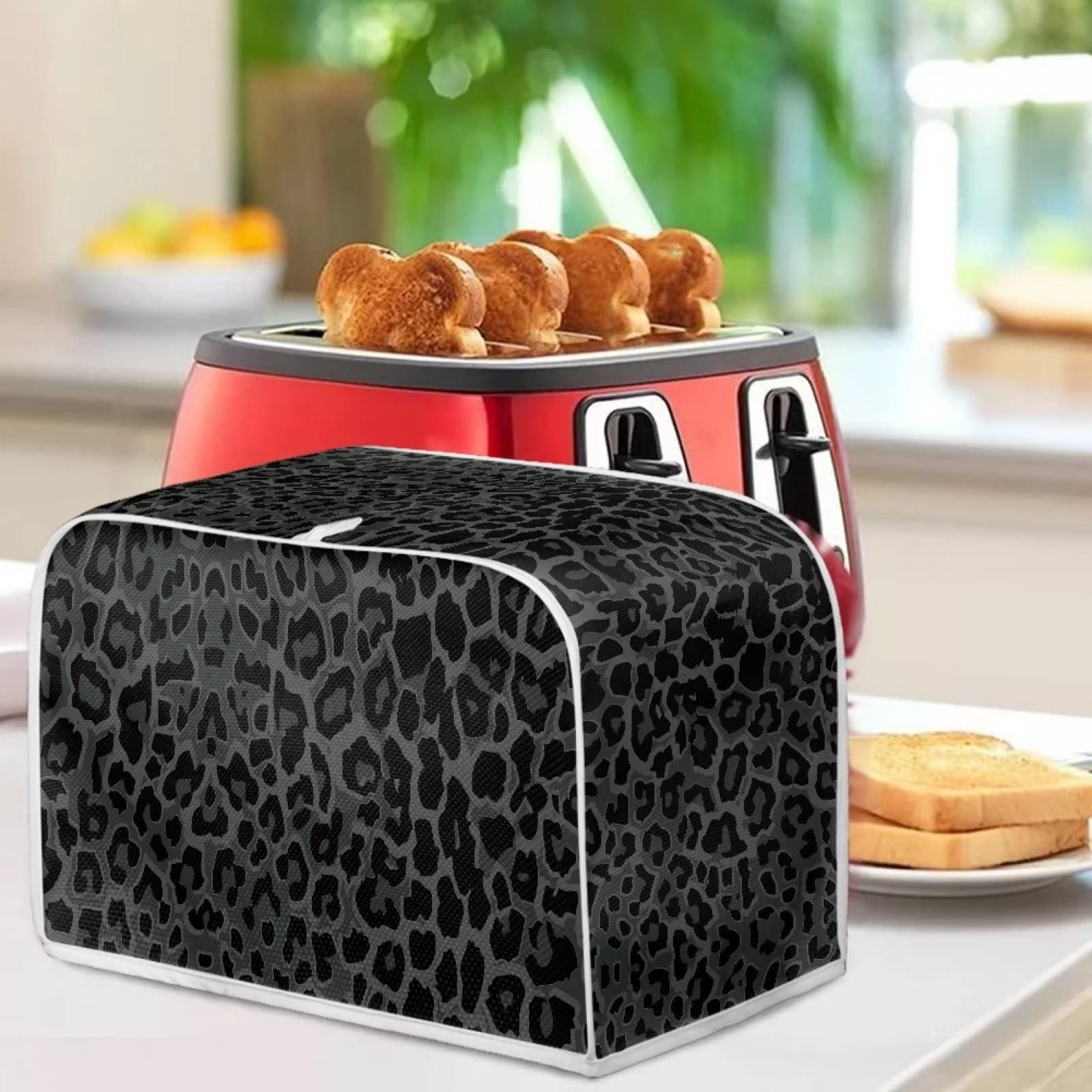 Black Leopard Print 4-Slice Toaster Cover - Washable Kitchen Appliance Protector for Toaster Ovens & Bread Toasters - Perfect for Baking, Breakfast & Small Kitchen Decor