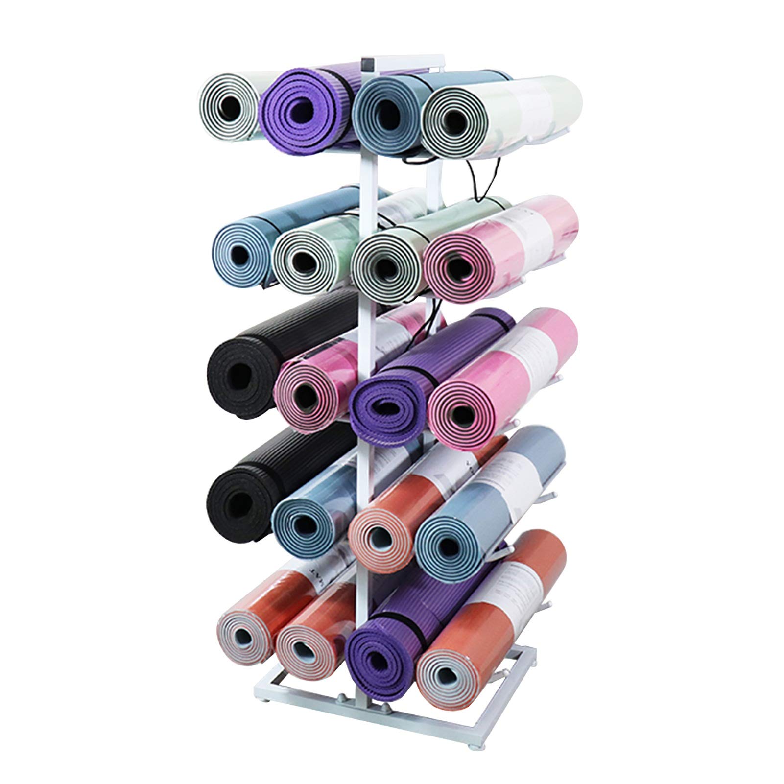 ERLAN 20 Yoga Mats Rack Organizer - Large Capacity Wall Mounted Foam Roller & Exercise Mat Holder with Hardware Included (White) - Perfect for Yoga Studios, Home Gyms & Fitness Rooms