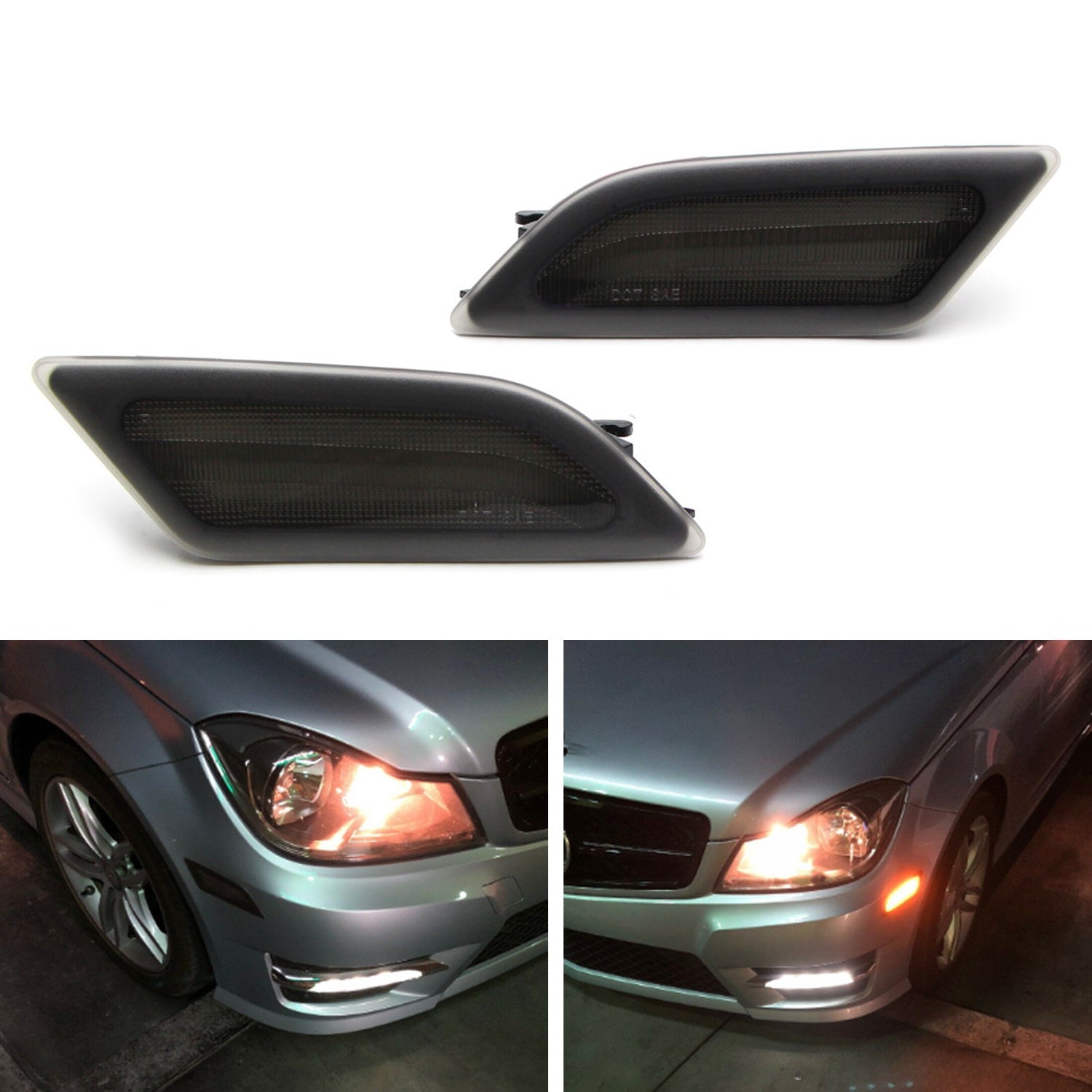 Euro Smoked Lens Amber LED Side Marker Lights for 2012-2014 Mercedes W204 C250 C300 - Upgrade Your Car's Style & Safety for Night Driving & Custom Looks