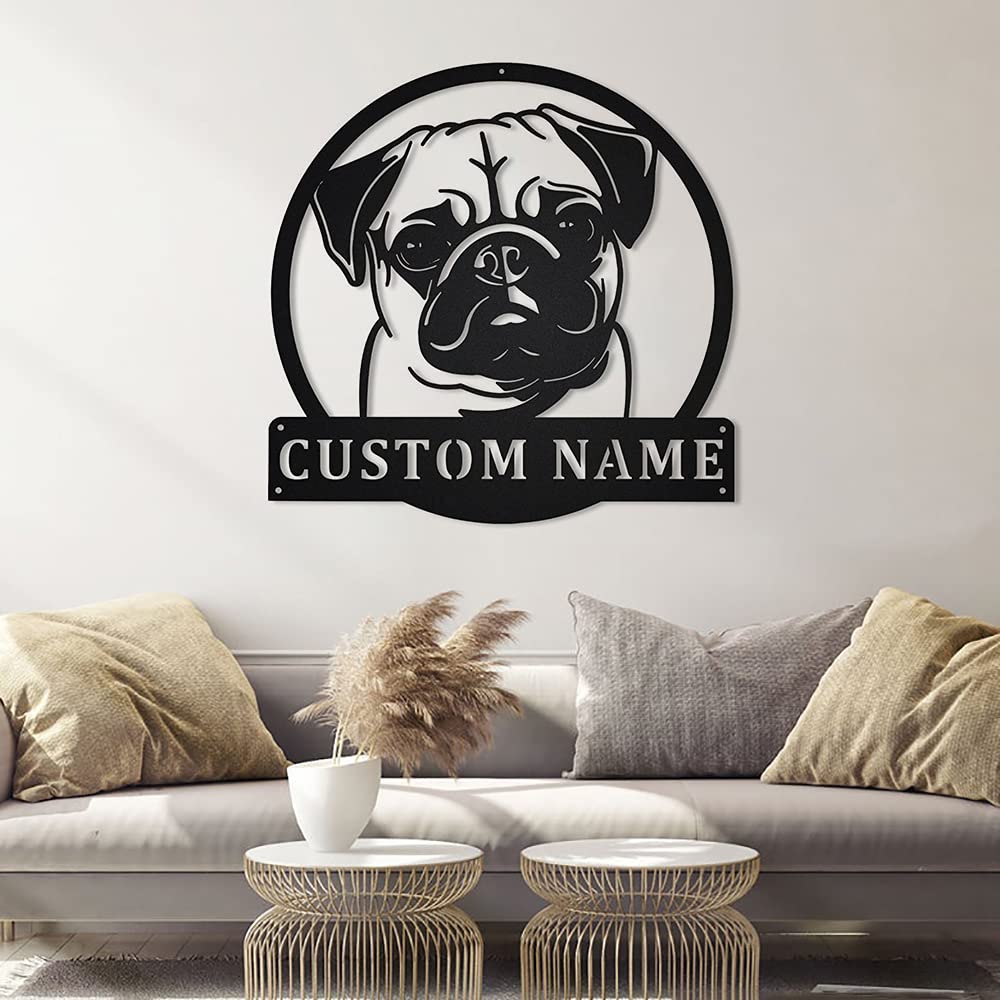 Custom Pug Dog Metal Sign - Personalized Monogram Wall Art for Dog Lovers | Unique Pug Gift for Men & Women | Rustic Home Decor for Living Room, Office, or Man Cave
