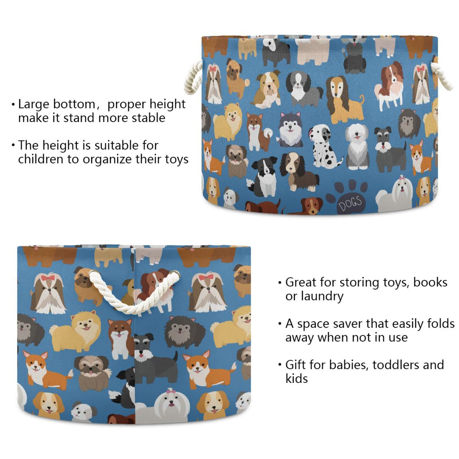 Large Collapsible Fabric Toy Storage Basket - Cute Puppy Design Organizer Bin for Kids Nursery, Playroom & Dog Toys | Perfect for Home, Balcony & Outdoor Use