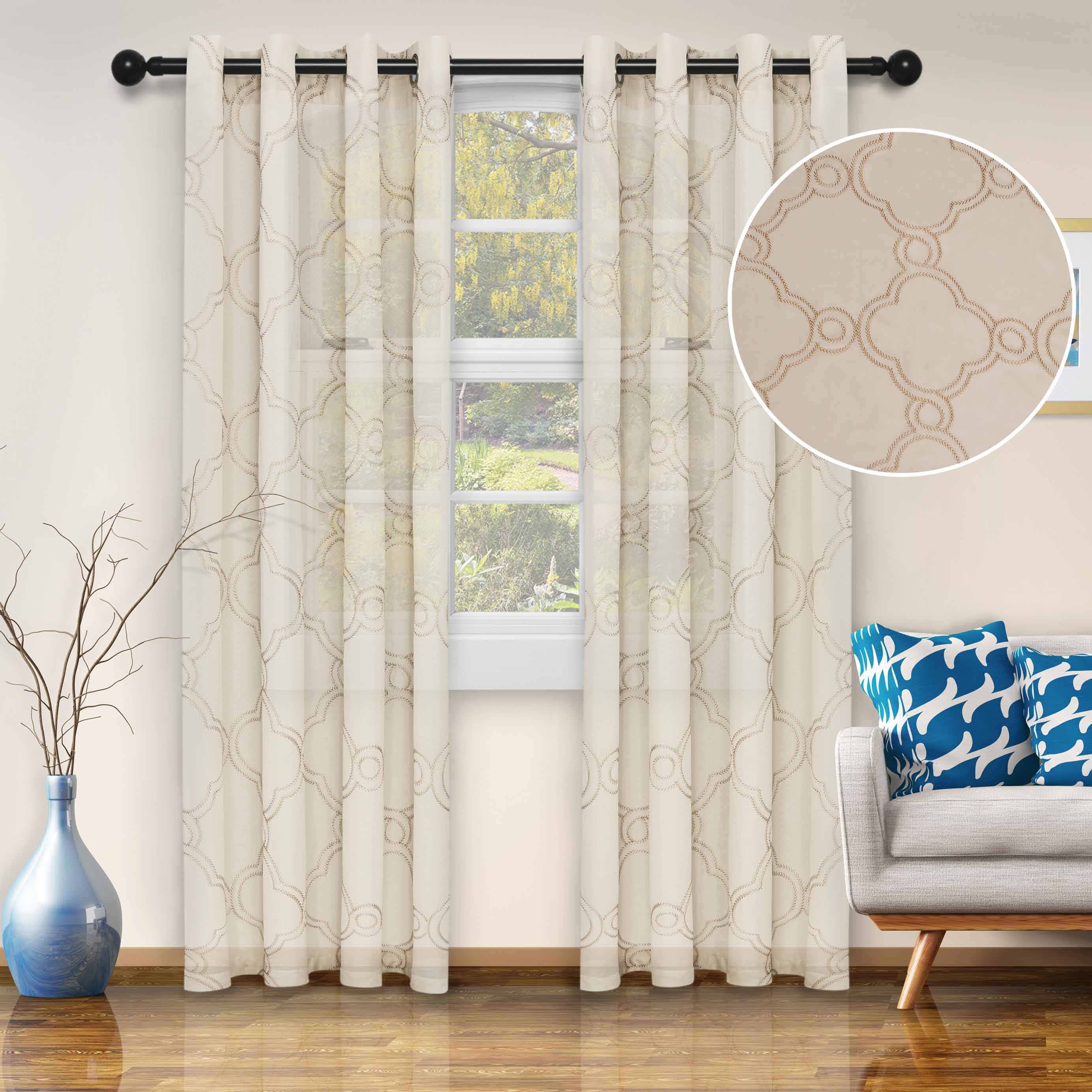 Embroidered Moroccan Sheer Grommet Curtain Set - Elegant Window Treatments for Living Room, Bedroom & Boho Home Decor