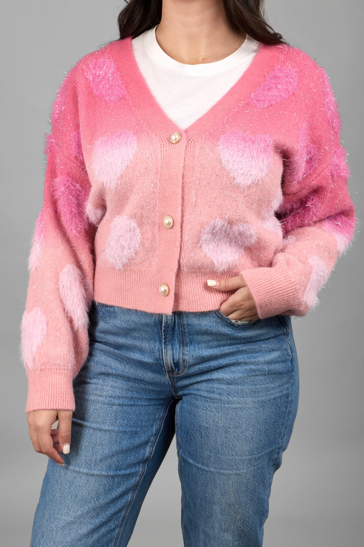 Soft Heart Ombre Cardigan for Women - Cozy Long Sleeve Open Front Knit Sweater - Perfect for Fall, Winter & Layering Outfits