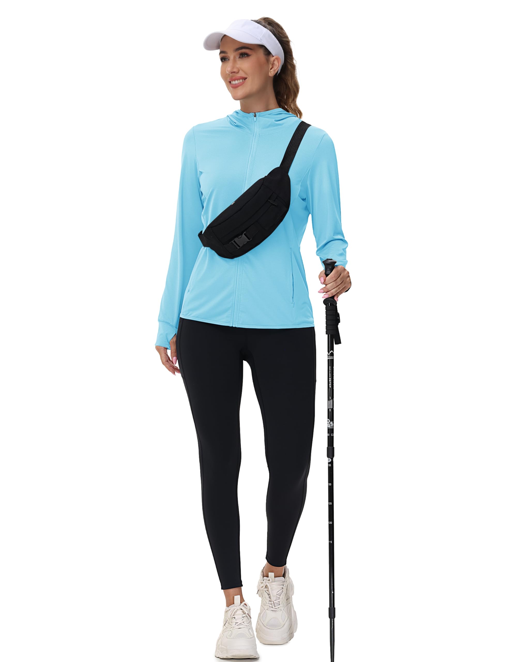 TACVASEN Women's UPF 50+ Sun Protection Hoodie - Lightweight Zip Up UV Shirt with Long Sleeves for Hiking, Running & Outdoor Activities