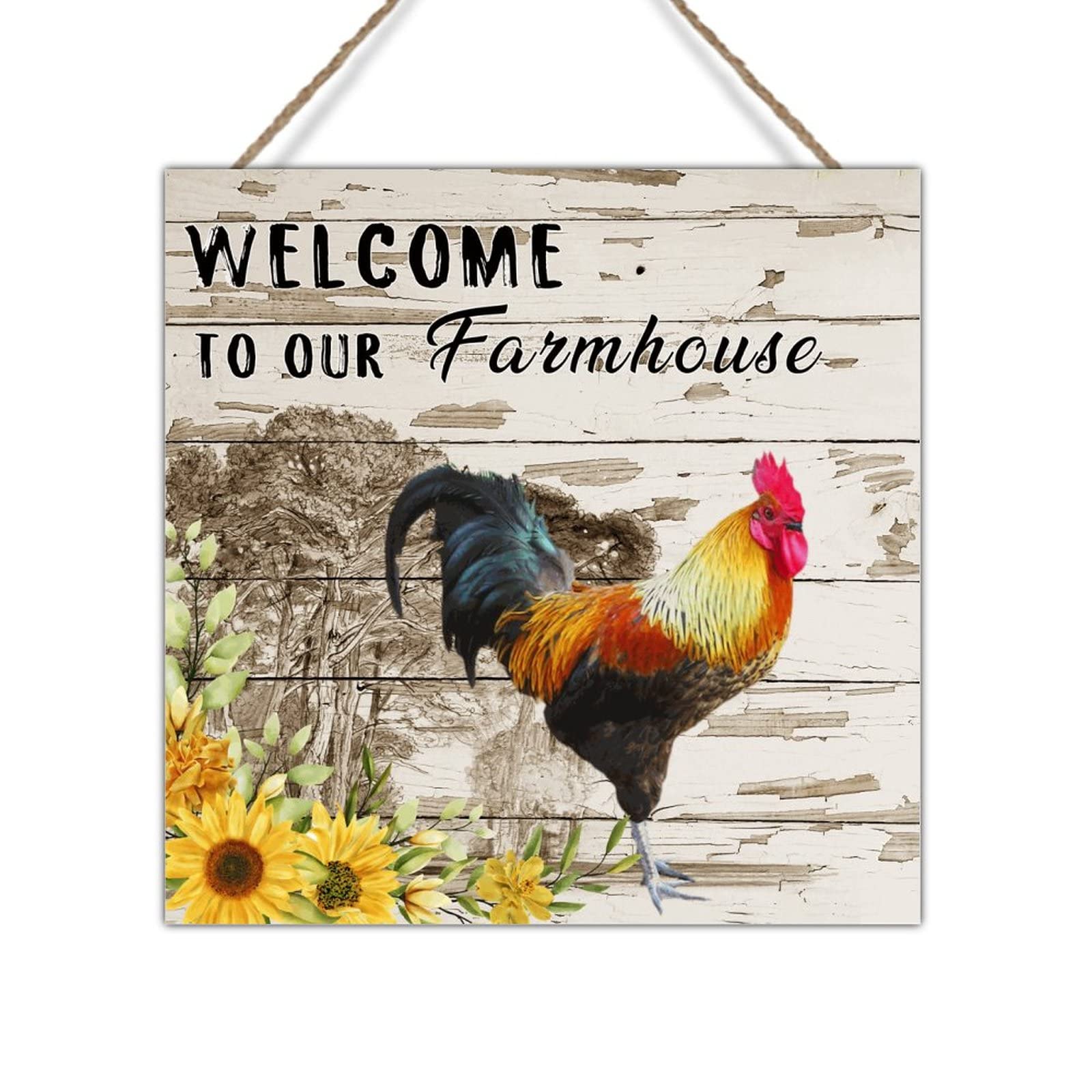 Rustic Farmhouse Wood Wall Sign - Rooster & Chicken Coop Decor - 16x16in Wood Plaque for Kitchen, Living Room, Game Room - Perfect Housewarming & Farmer Birthday Gift
