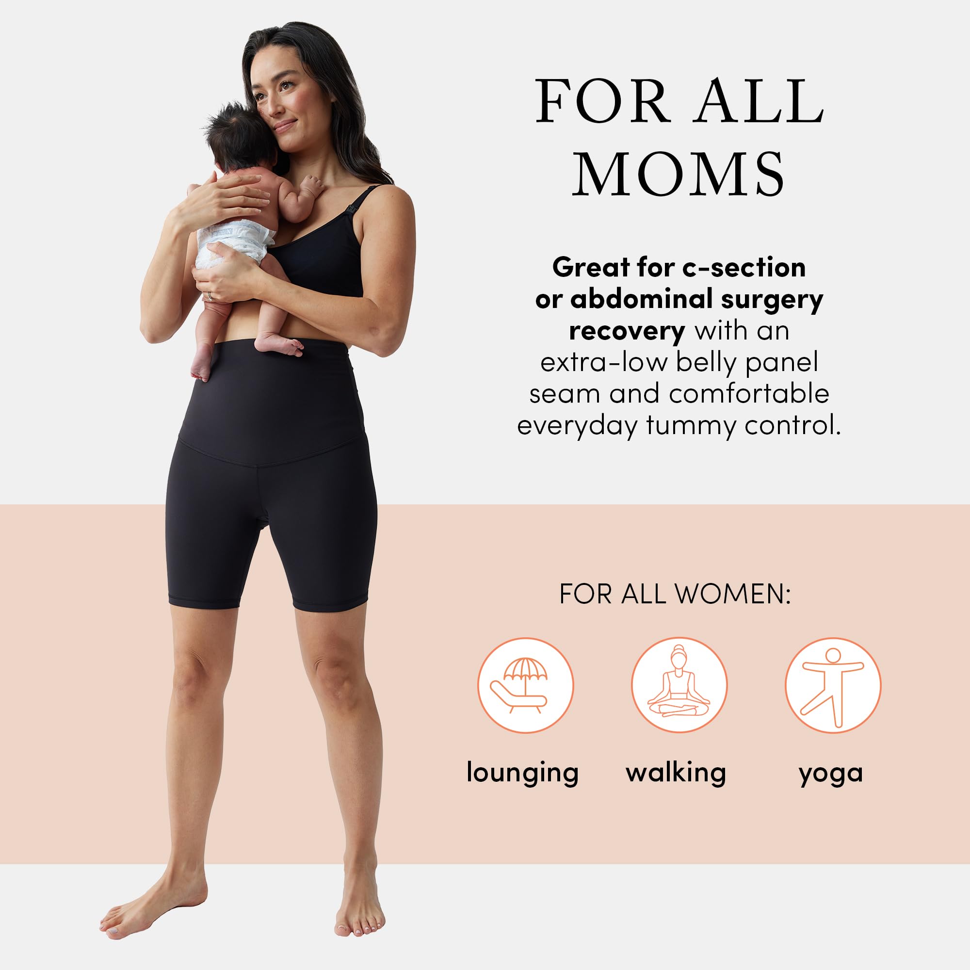 **Ingrid & Isabel Basics Postpartum Bike Shorts - High Waist Tummy Control Shorts for Women | Post Pregnancy, Yoga, Workout & Lounge Wear**